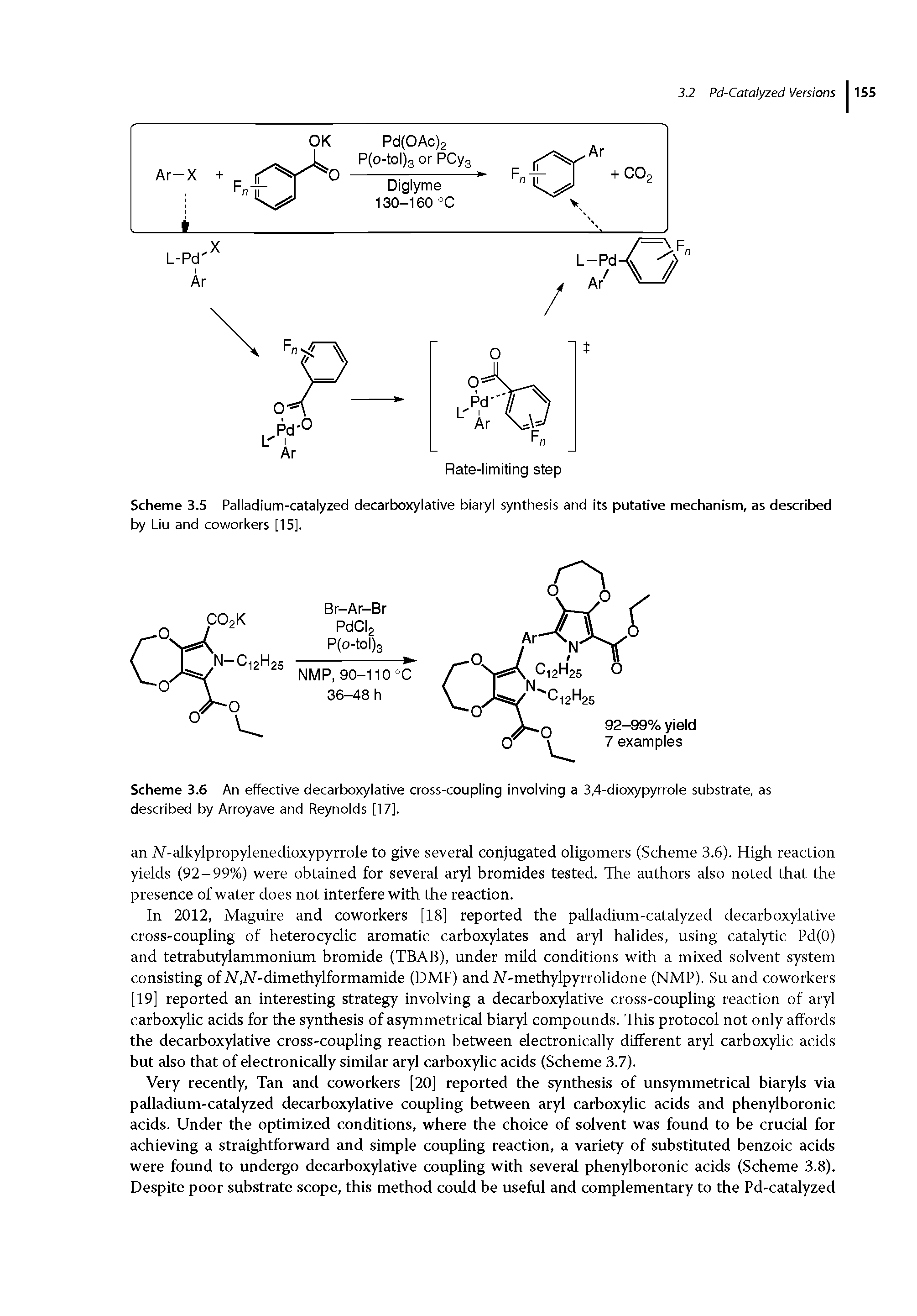 Scheme 3.6 An effective decarboxylative cross-coupling involving a 3,4-dioxypyrrole substrate, as described by Arroyave and Reynolds [17].