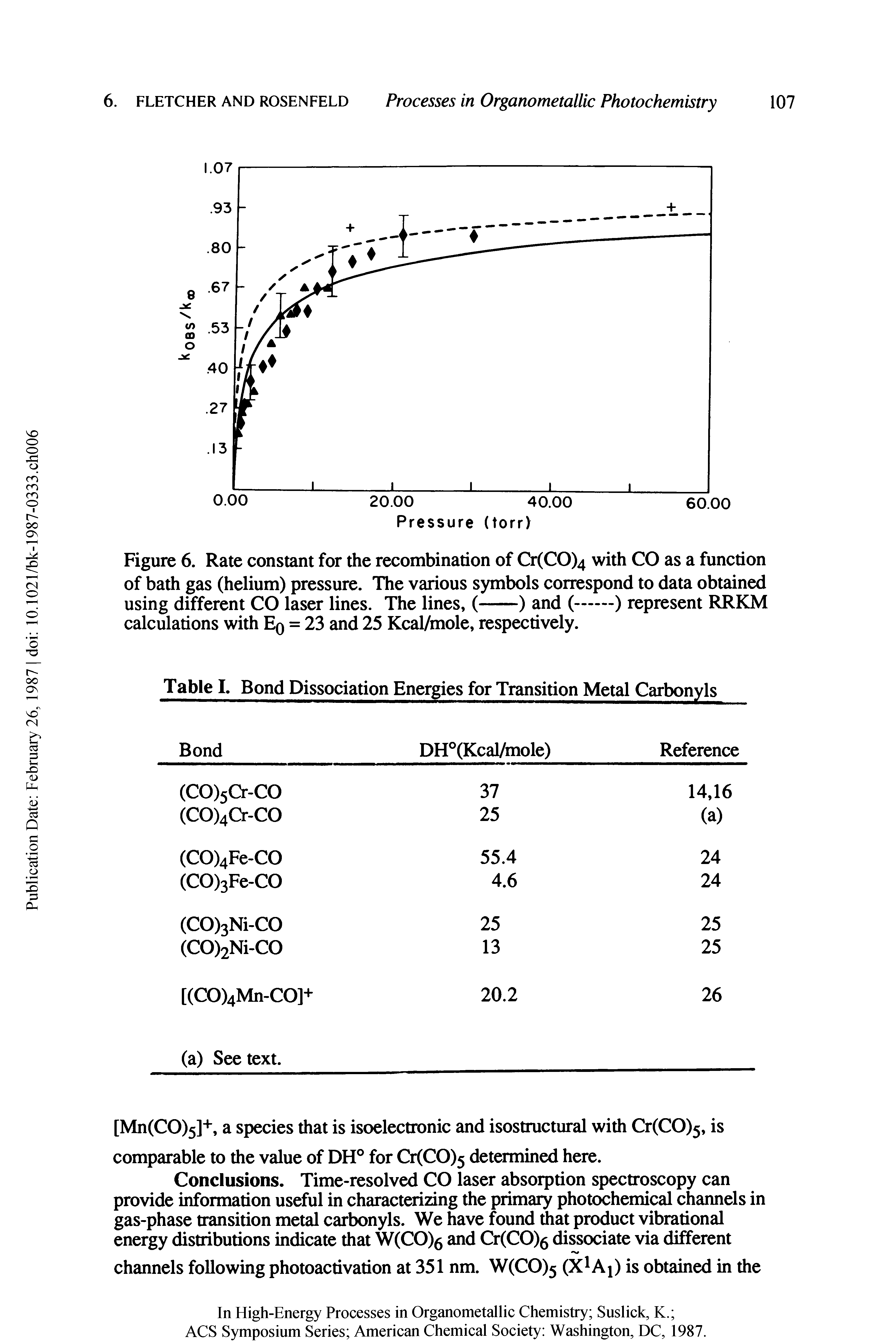 Table L Bond Dissociation Energies for Transition Metal Carbonyls...