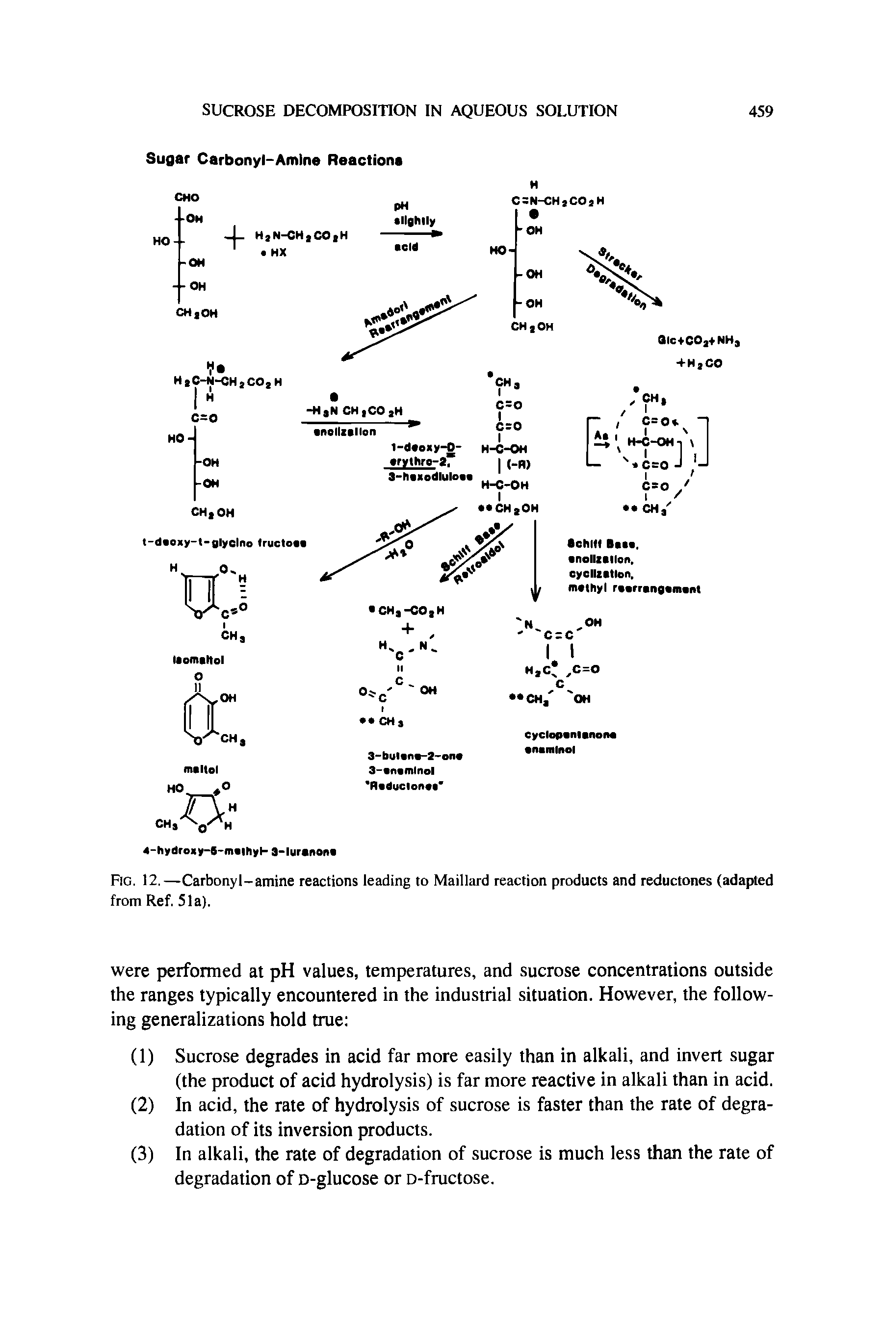 Fig. 12.—Carbonyl-amine reactions leading to Maillard reaction products and reductones (adapted from Ref. 51a).