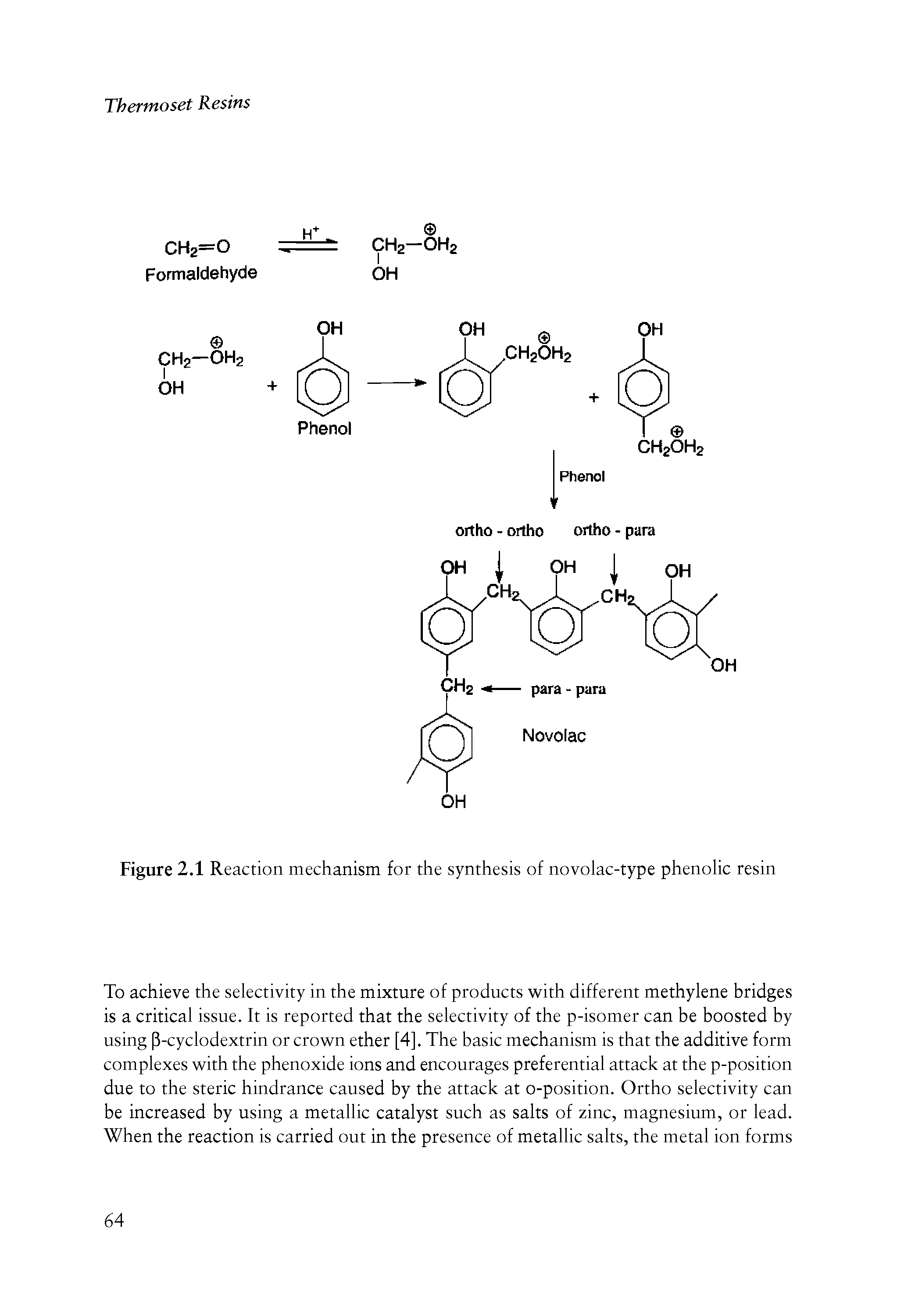 Figure 2.1 Reaction mechanism for the synthesis of novolac-type phenolic resin...