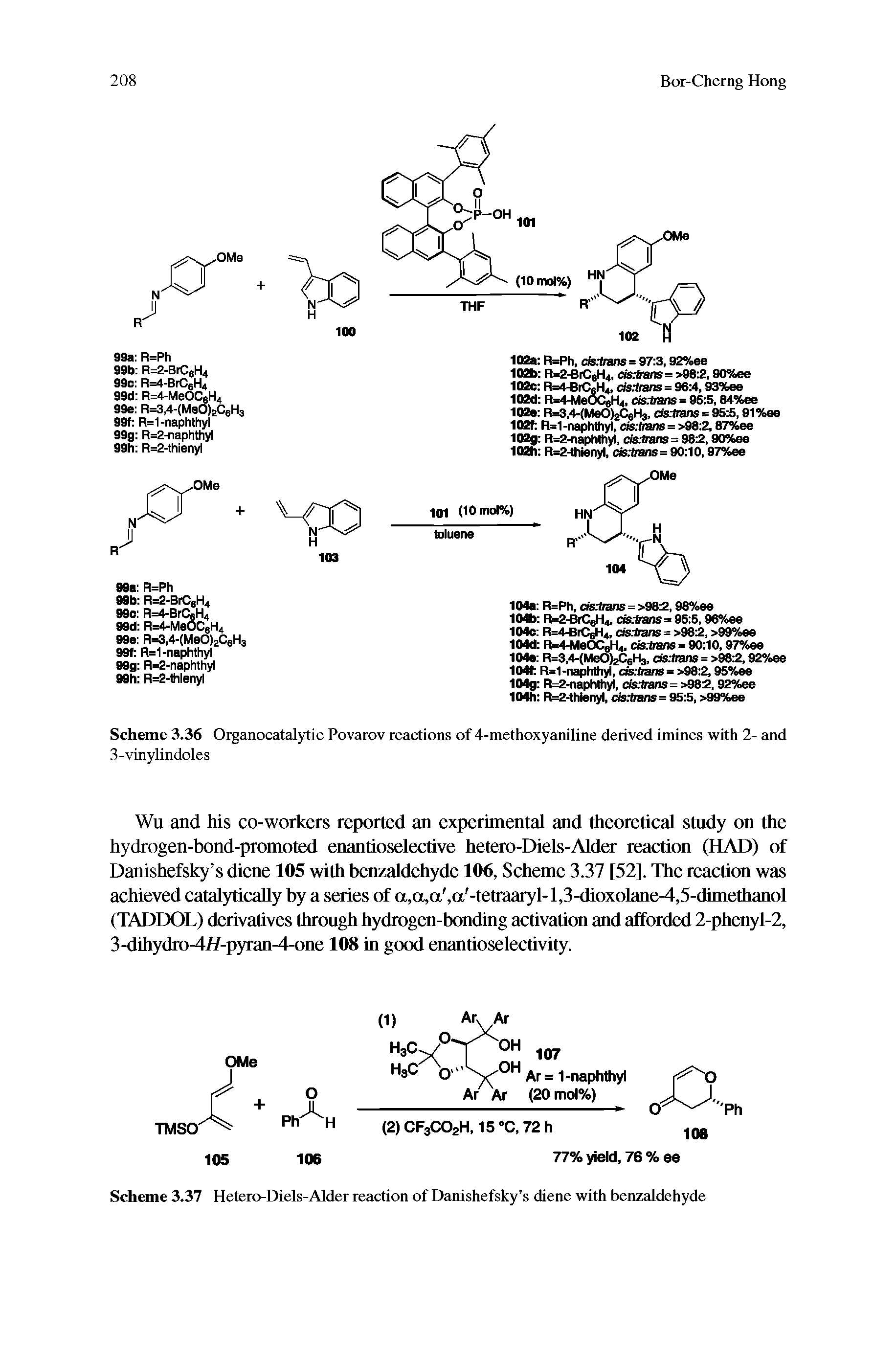 Scheme 3,36 Organocatalytic Povarov reactions of 4-methoxyaniline derived imines with 2- and...