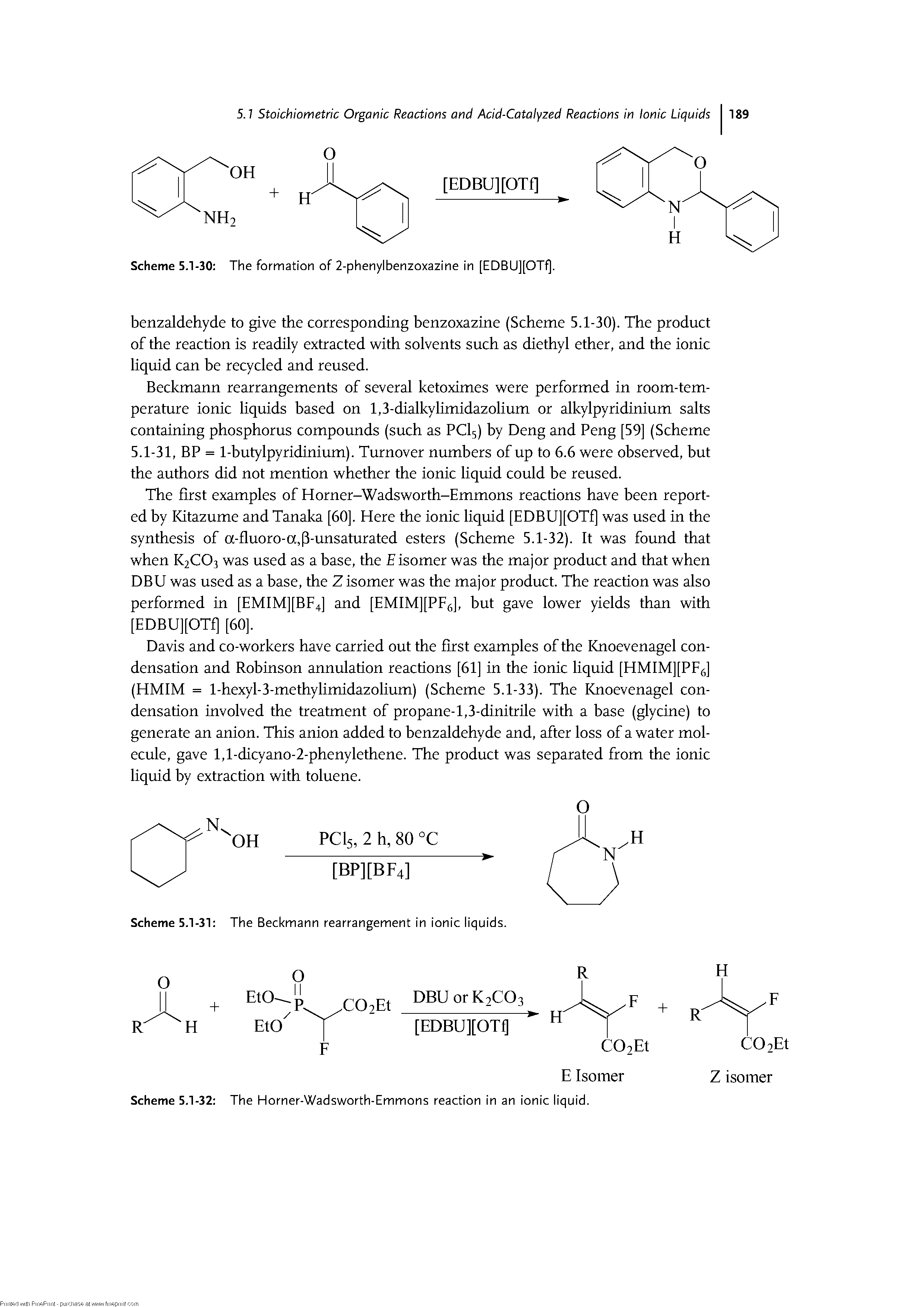 Scheme 5.1-32 The Horner-Wadsworth-Emmons reaction in an ionic liquid.