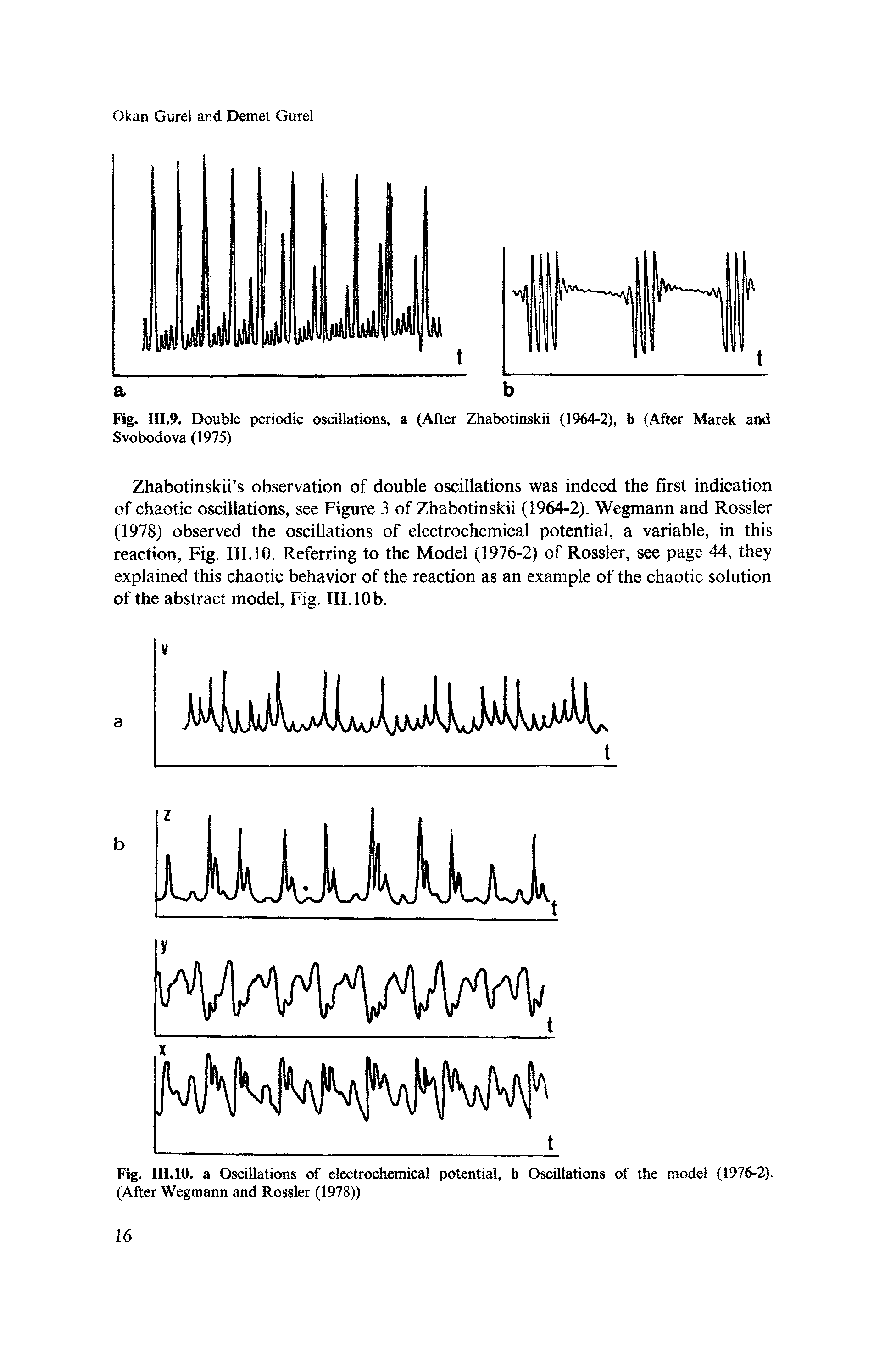 Fig. Ill. 9. Double periodic oscillations, a (After Zhabotinskii (1964-2), b (After Marek and Svobodova (1975)...