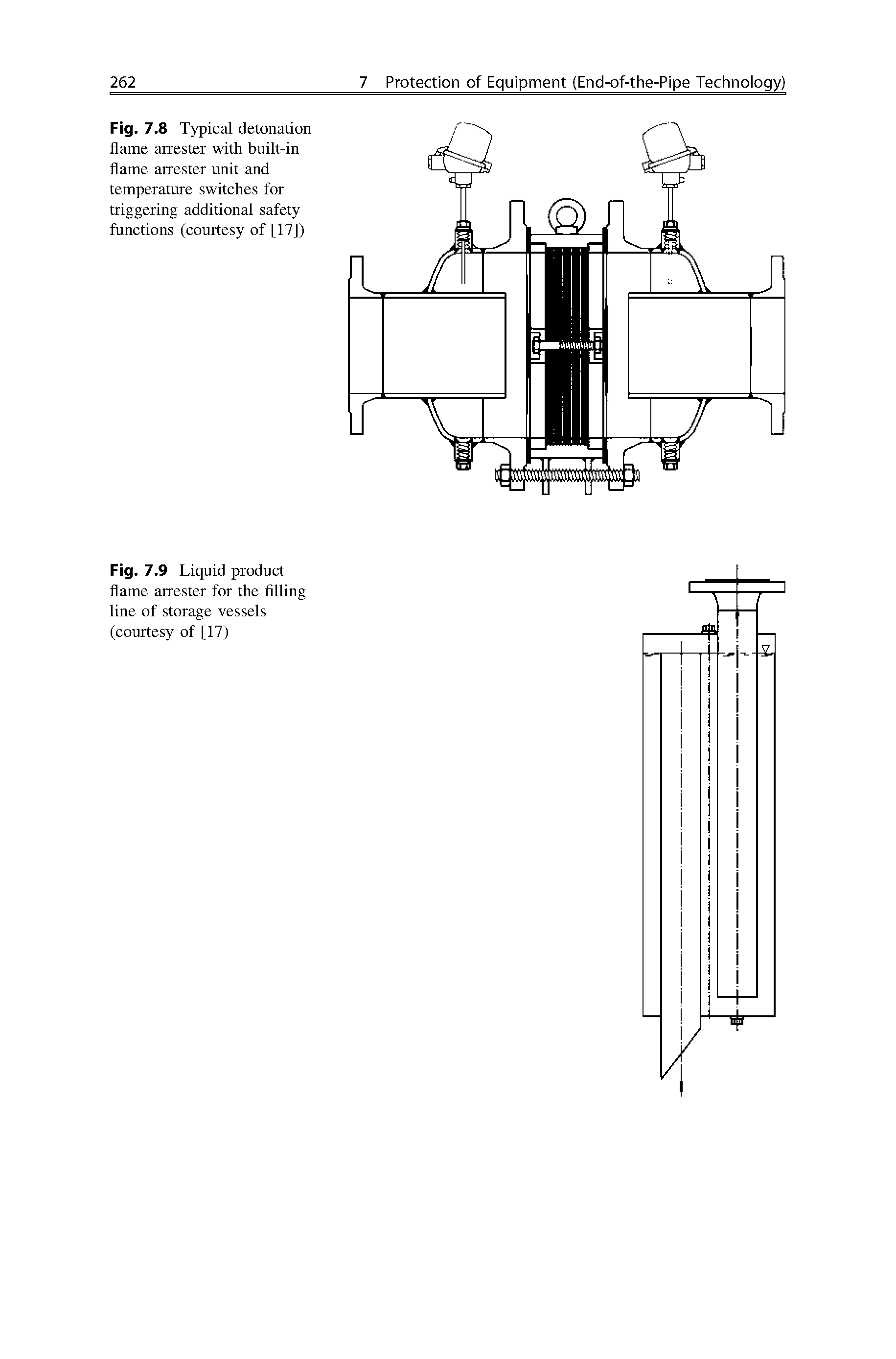 Fig. 7.8 Typical detonation flame arrester with built-in flame arrester unit and temperature switches for triggering additional safety functions (courtesy of [17])...