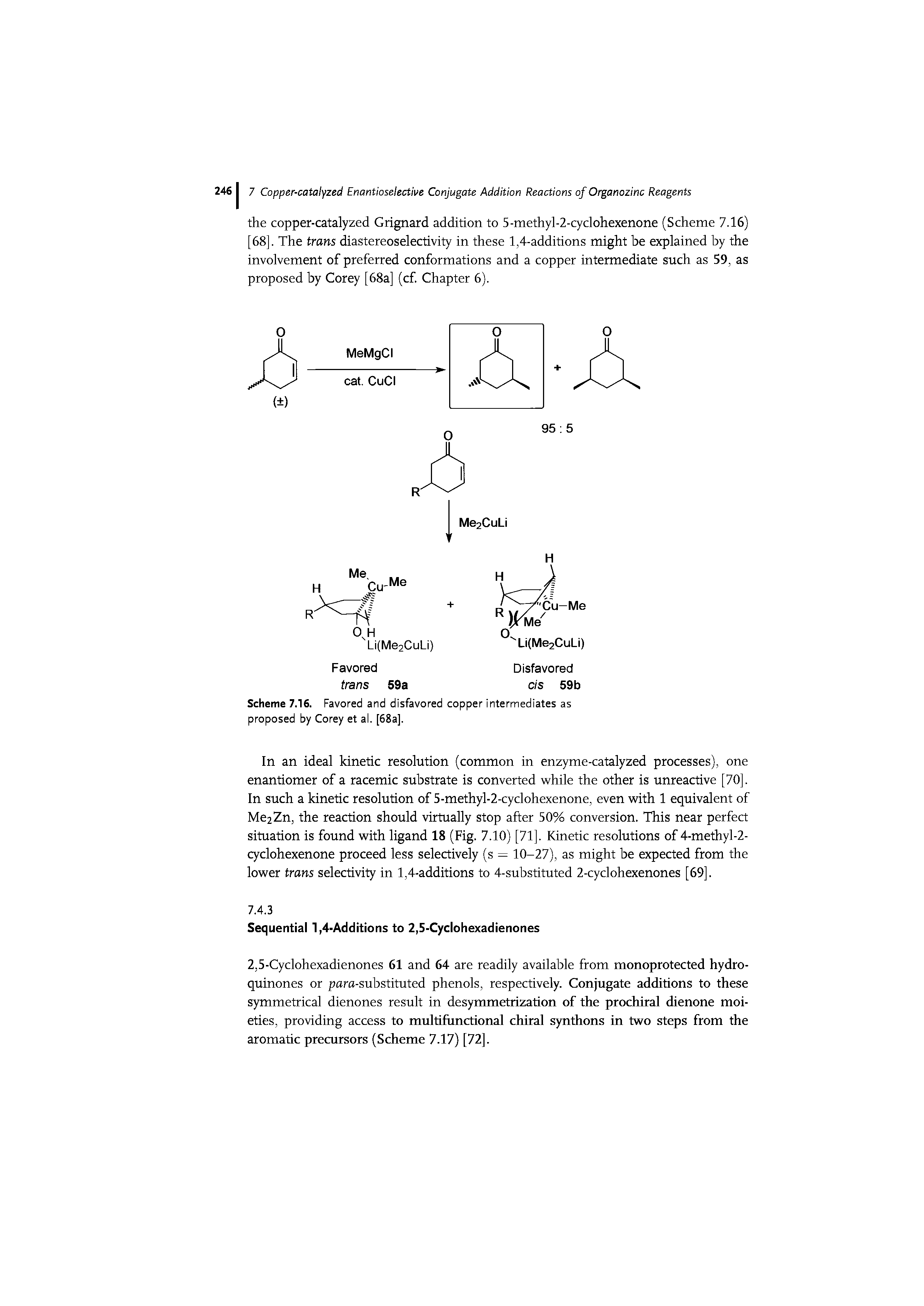 Scheme 7.16. Favored and disfavored copper intermediates as proposed by Corey et al. [68aj.