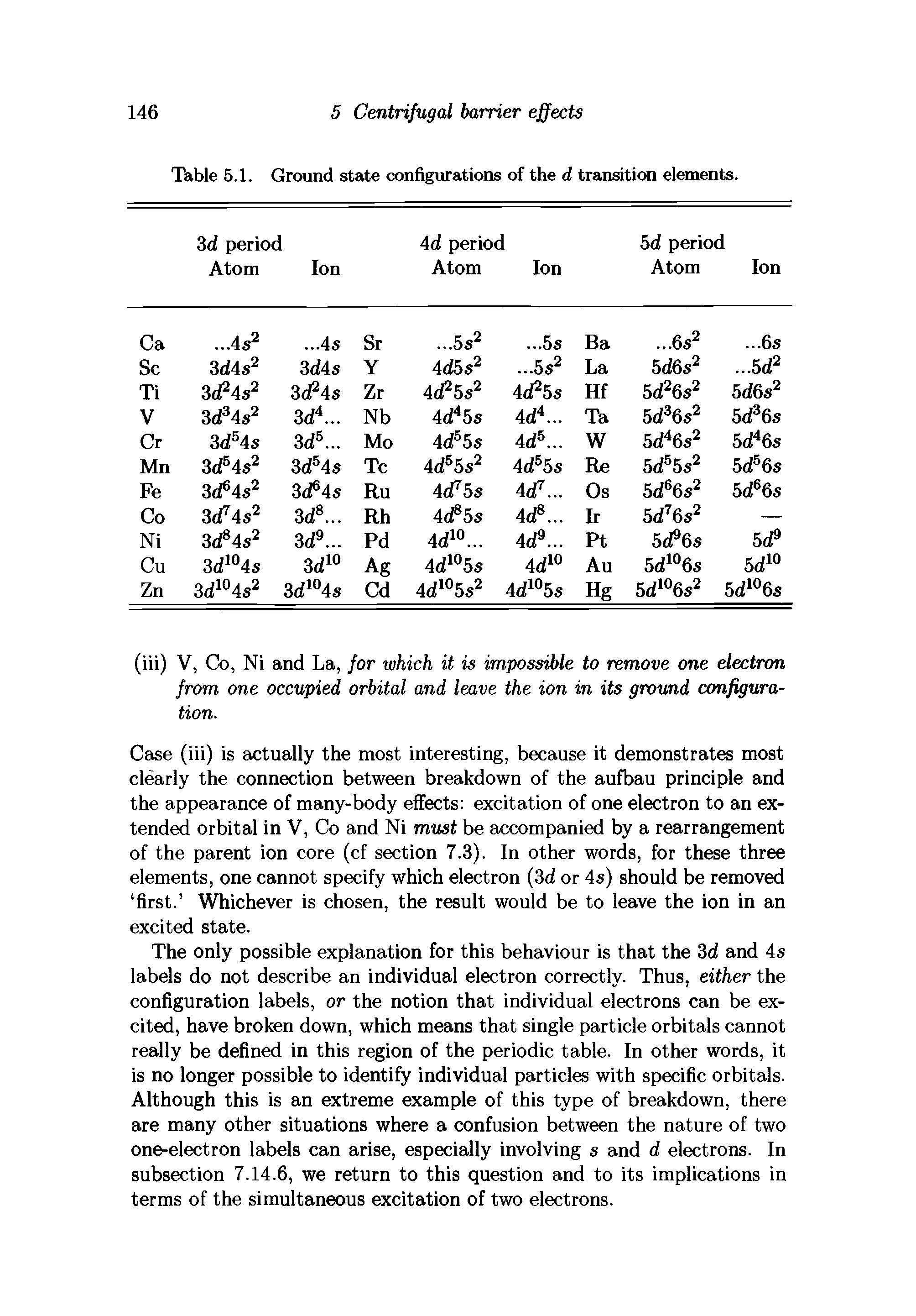 Table 5.1. Ground state configurations of the d transition elements.