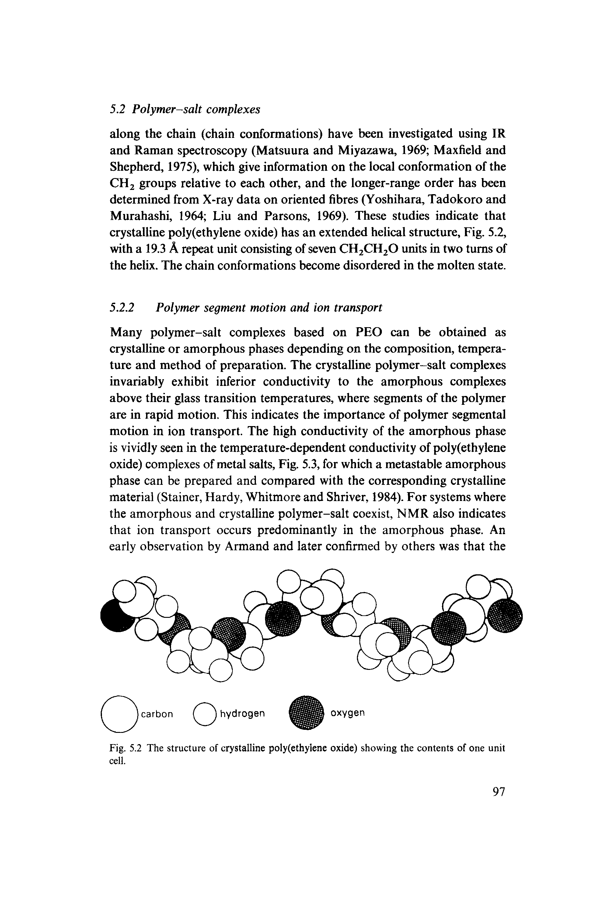 Fig. 5.2 The structure of crystalline poly(ethylene oxide) showing the contents of one unit cell.