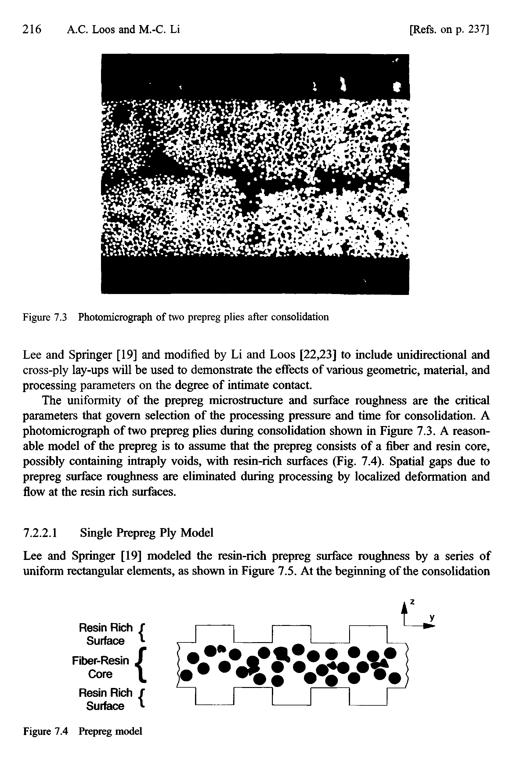 Figure 7.3 Photomicrograph of two prepreg plies after consolidation...