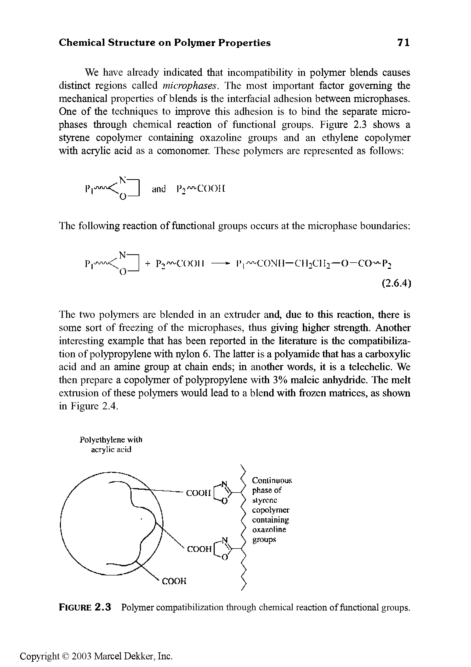 Figure 2.3 Polymer compatibilization through chemical reaction of functional groups.