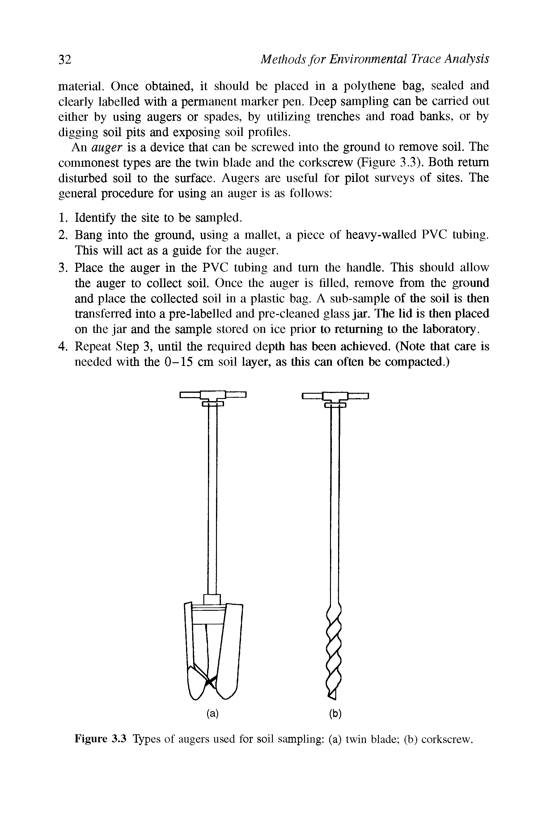 Figure 3.3 Types of augers used for soil sampling (a) twin blade (b) corkscrew.