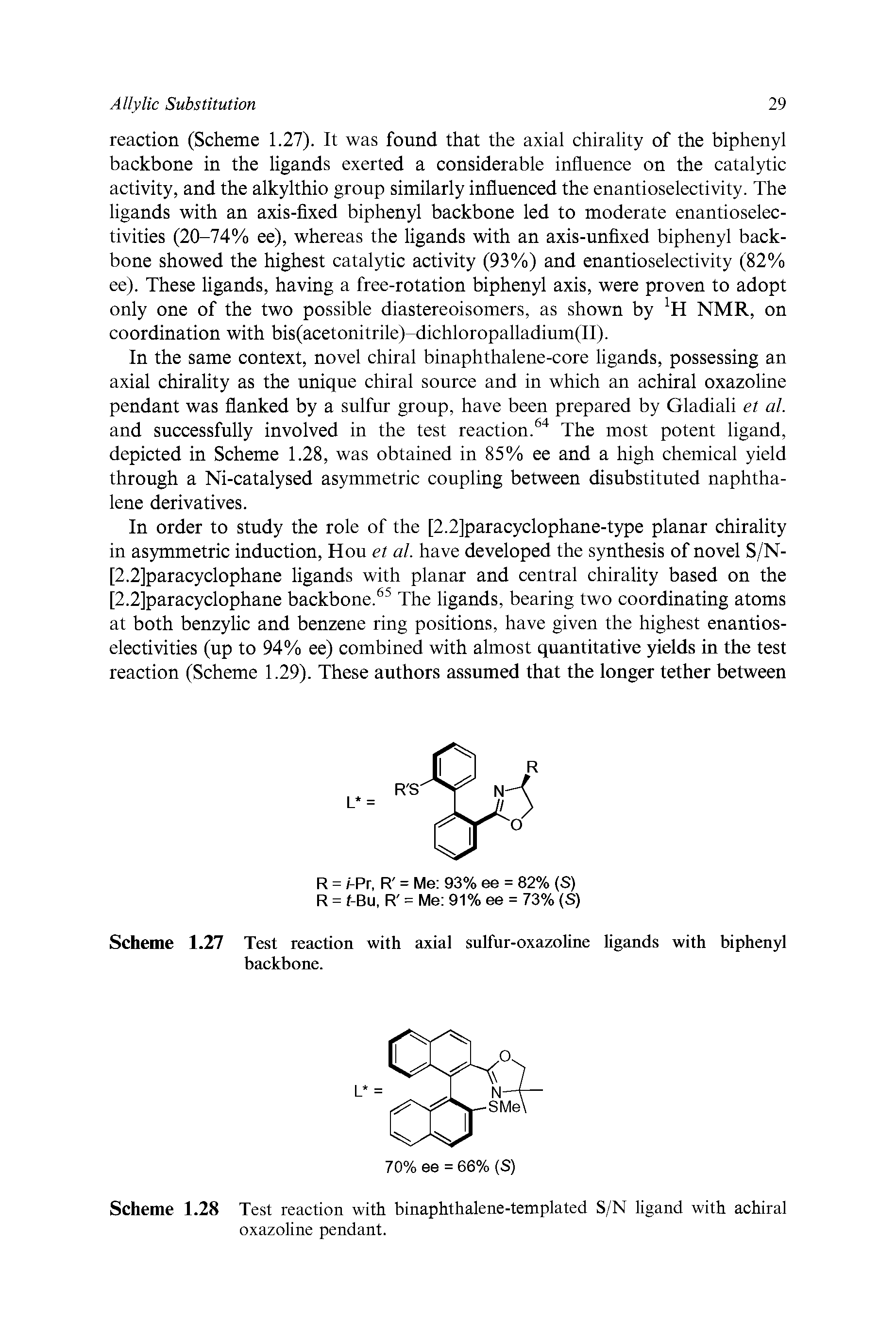 Scheme 1.28 Test reaction with binaphthalene-templated S/N ligand with achiral oxazoline pendant.