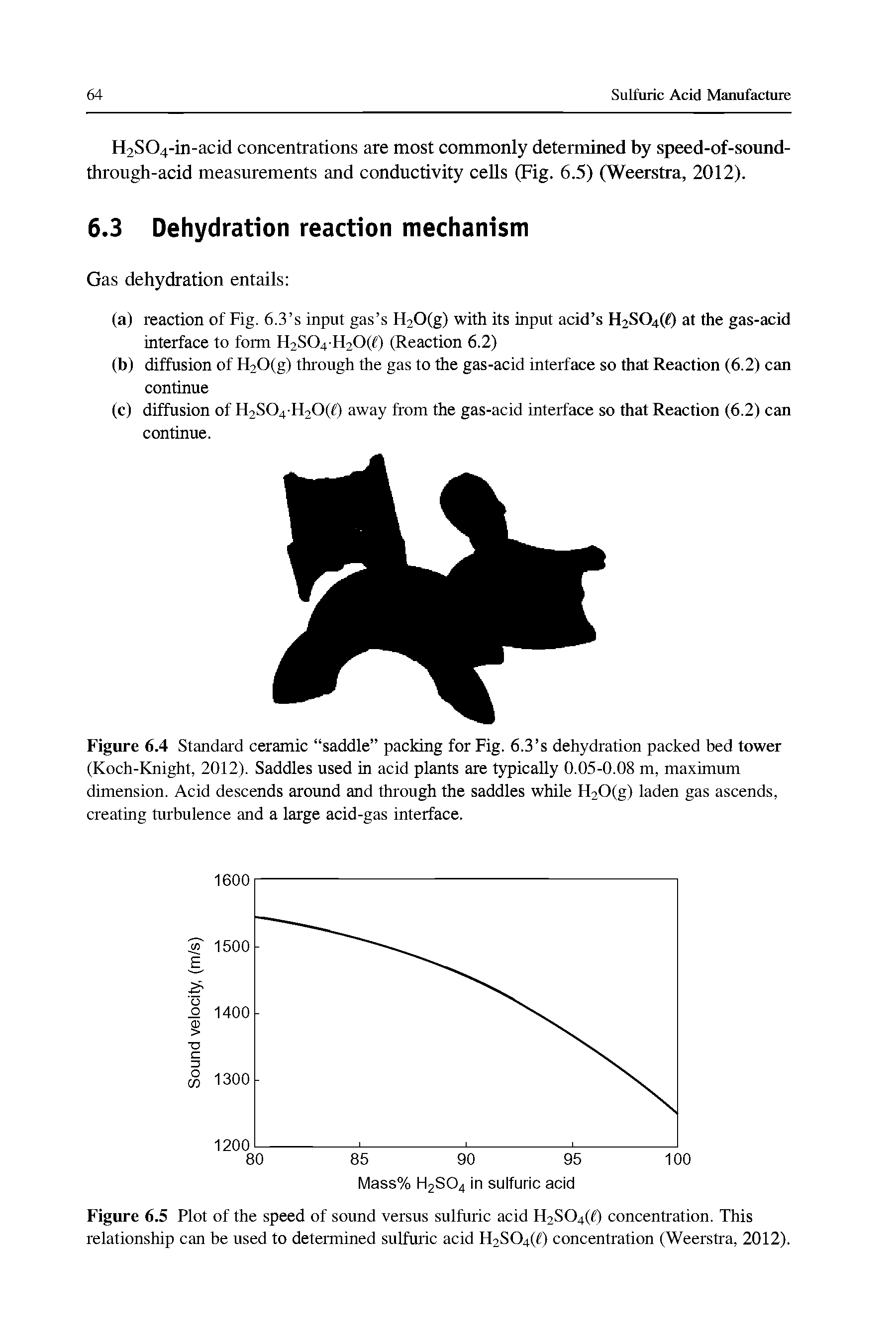 Figure 6.4 Standard ceramic saddle packing for Fig. 6.3 s dehydration packed bed tower (Koch-Knight, 2012). Saddles used in acid plants are typically 0.05-0.08 m, maximum dimension. Acid descends around and through the saddles while H20(g) laden gas ascends, creating turbulence and a large acid-gas interface.