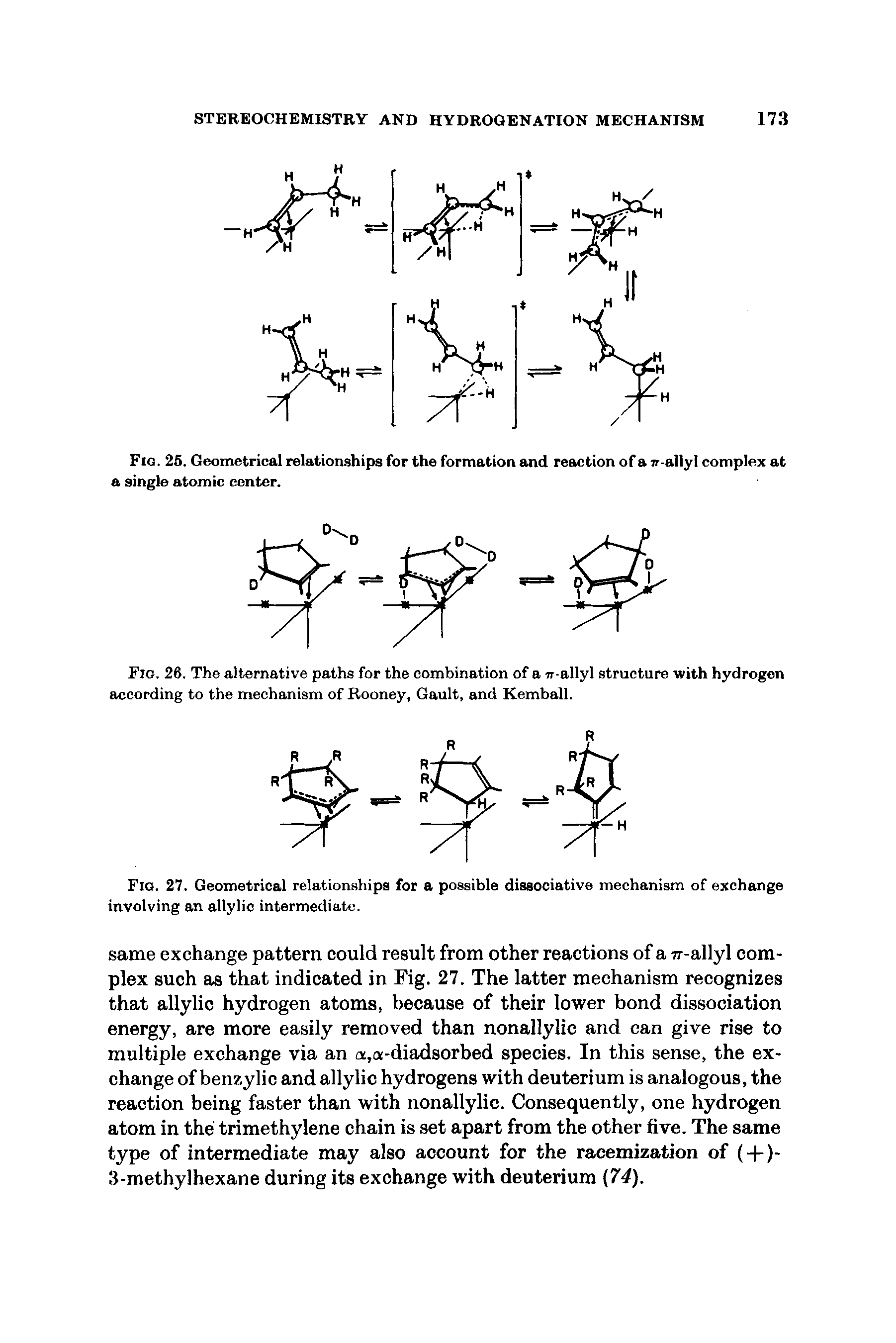 Fig. 26. The alternative paths for the combination of a w-allyl structure with hydrogen according to the mechanism of Rooney, Gault, and Kemball.