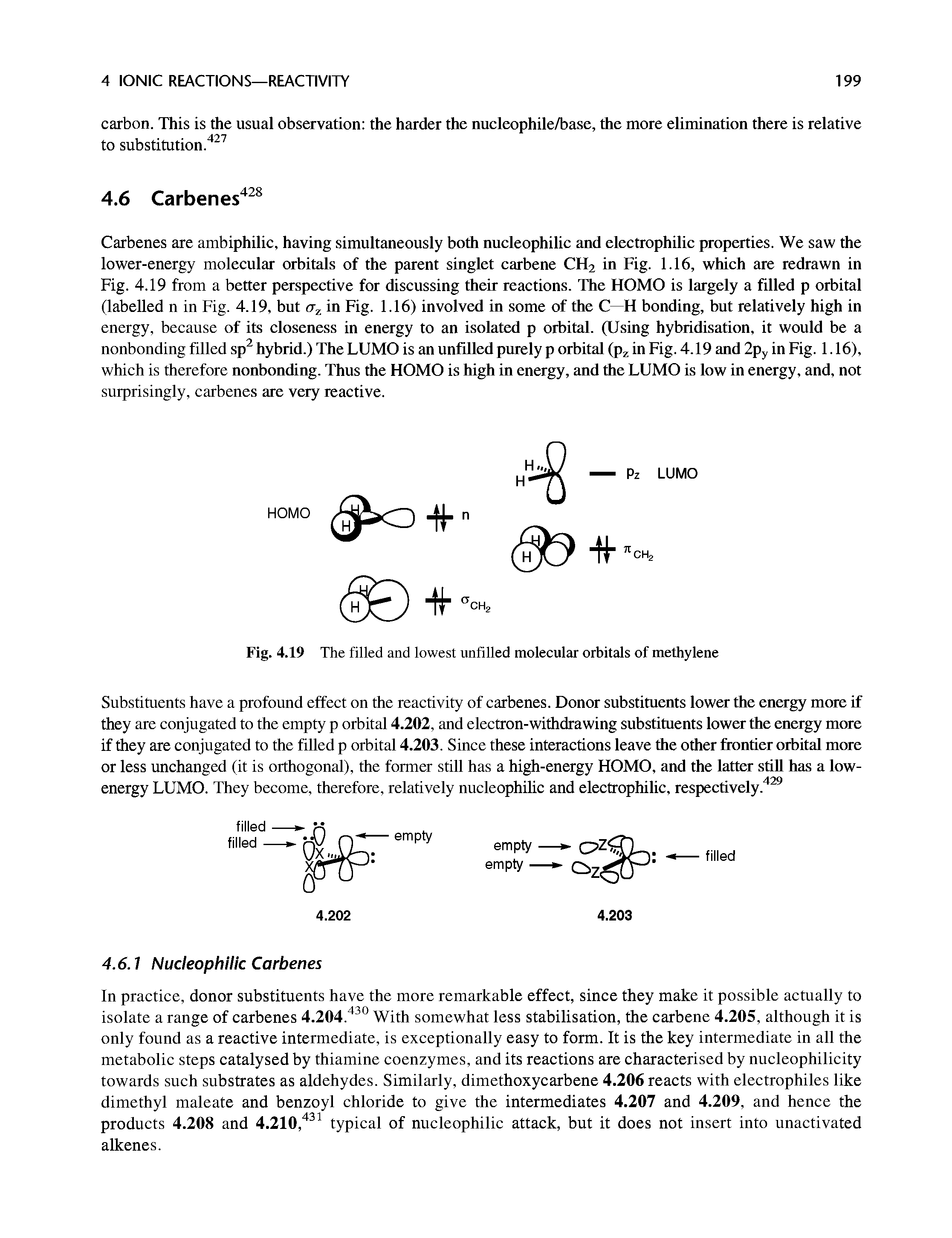 Fig. 4.19 The filled and lowest unfilled molecular orbitals of methylene...