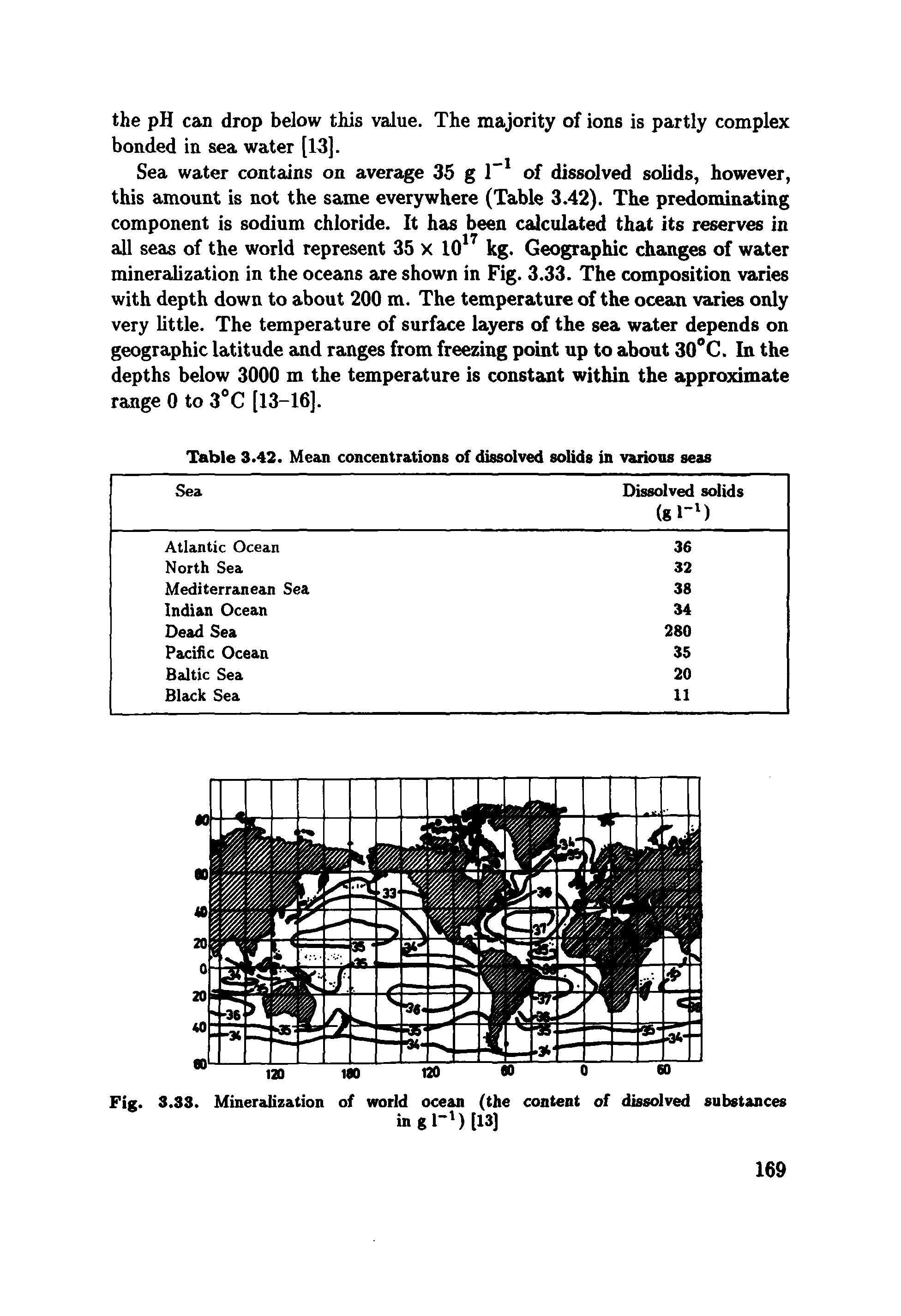 Fig. 3.33. Mineralization of world ocean (the content of dissolved substances...