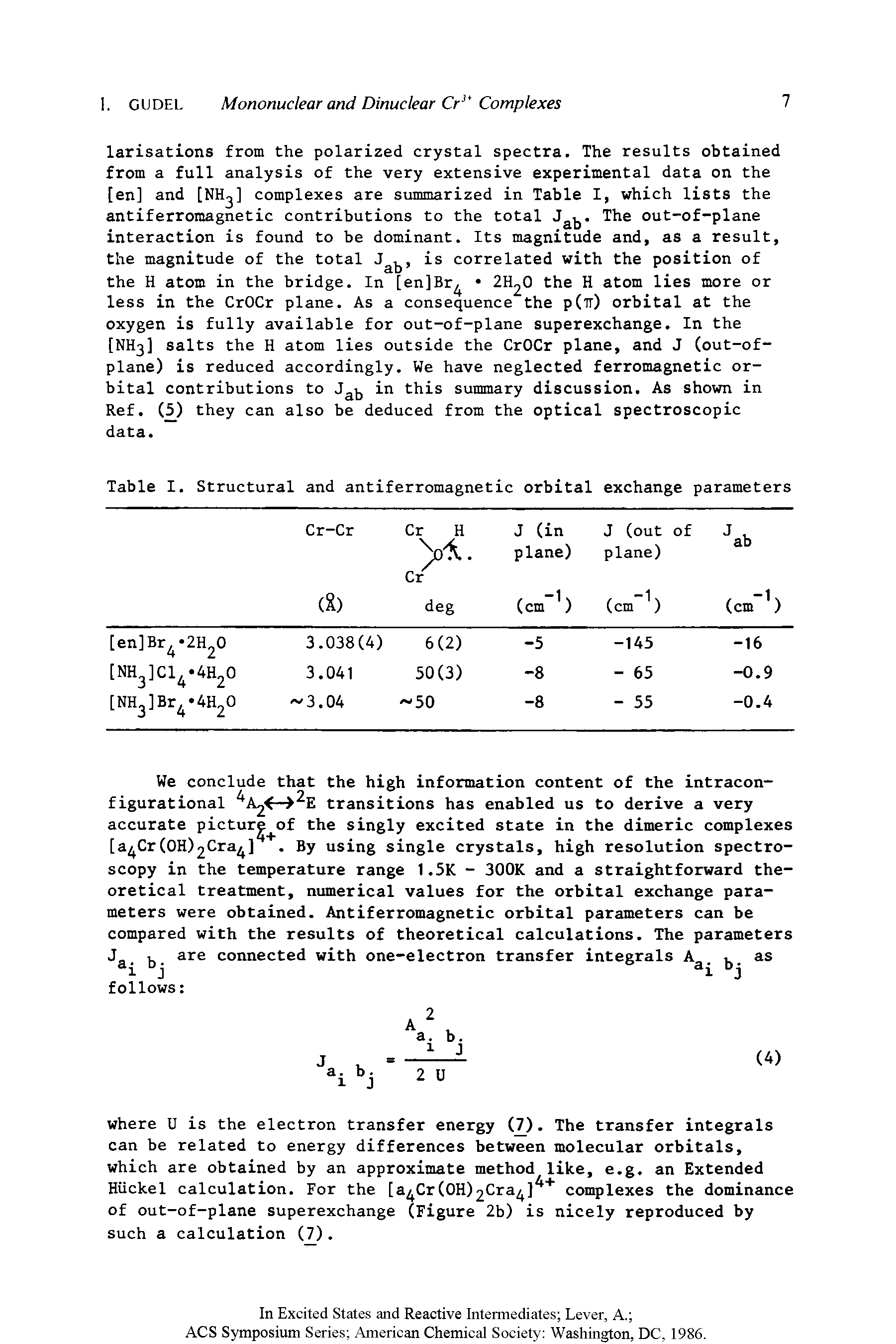 Table I. Structural and antiferromagnetic orbital exchange parameters...