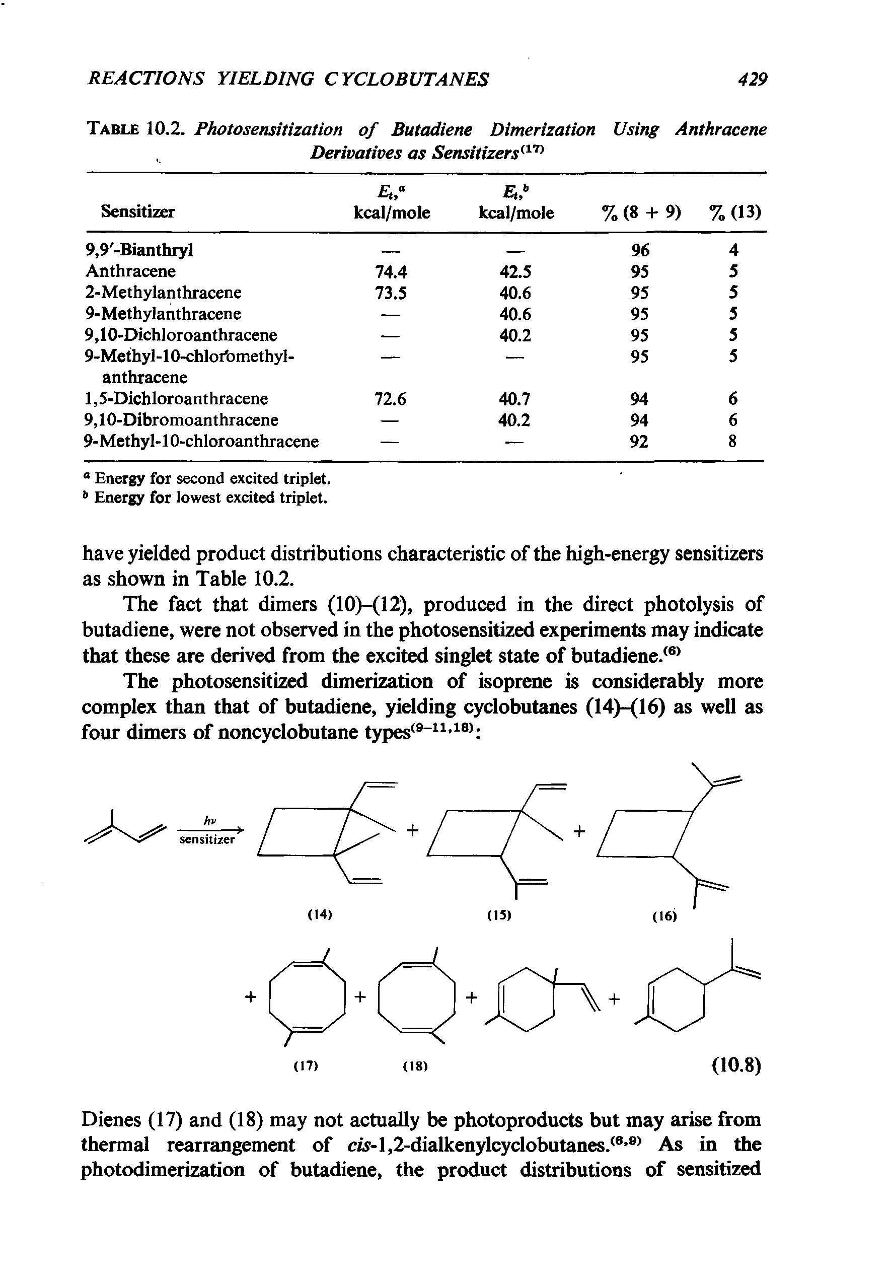 Table 10.2. Photosensitization of Butadiene Dimerization Using Anthracene Derivatives as Sensitizersar>...