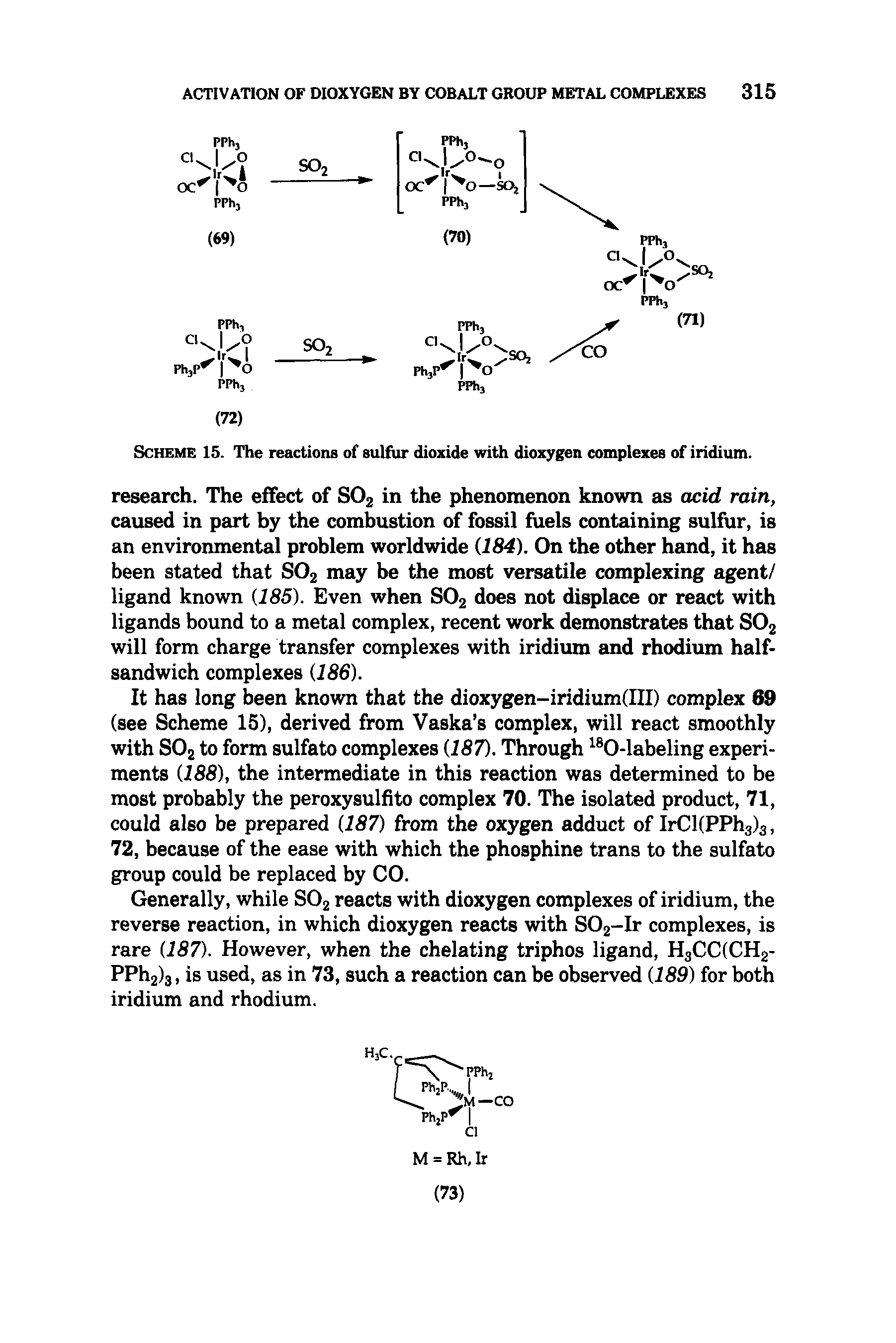 Scheme 15. The reactions of sulfur dioxide with dioxygen complexes of iridium.