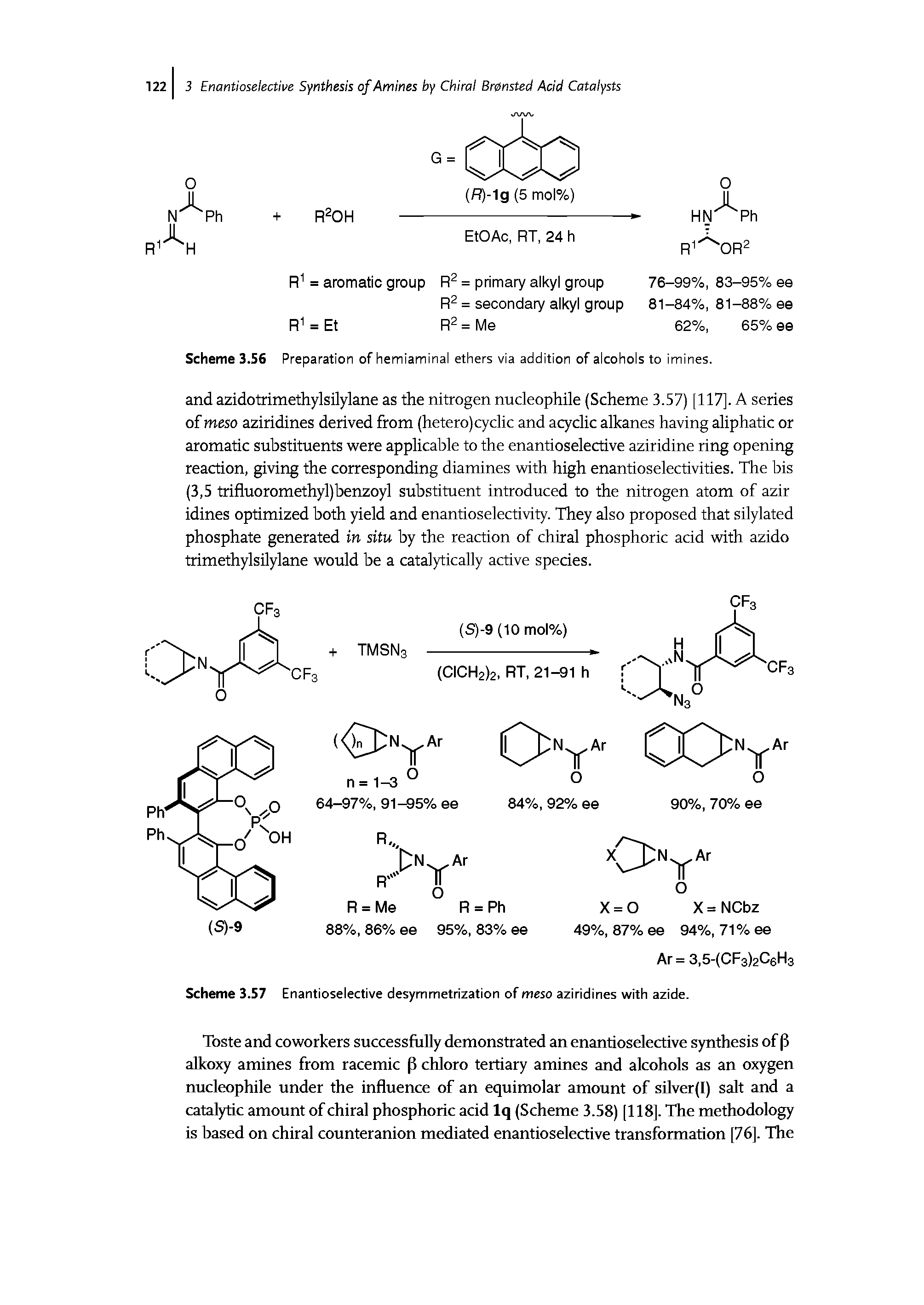 Scheme 3.56 Preparation of hemiaminal ethers via addition of alcohols to imines.