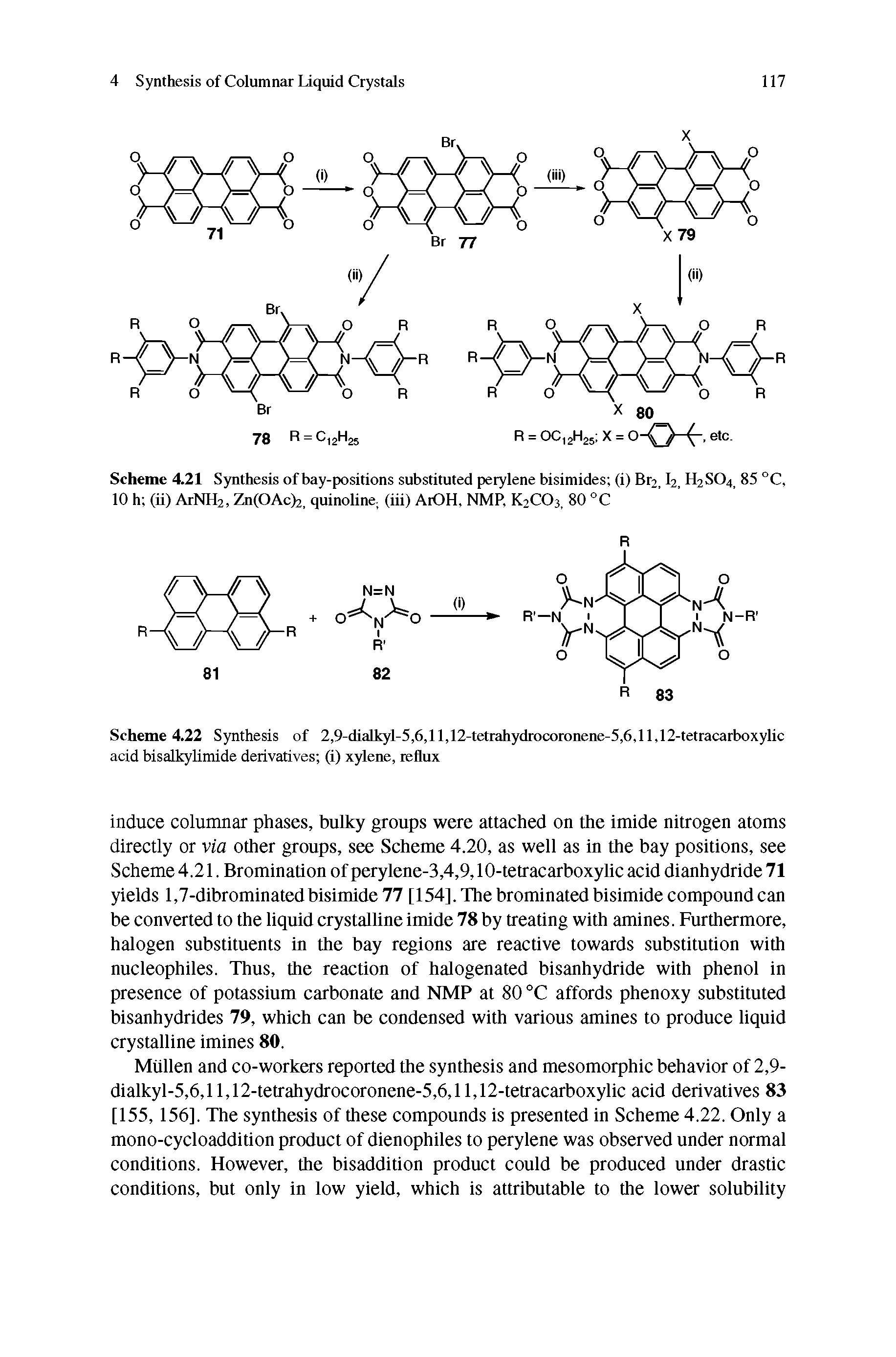 Scheme 4.21 Synthesis of bay-positions substituted perylene bisimides (i) Br2,12, H2S04 85 °C, 10 h (ii) ArNH2, Zn(OAc>2, quinoline (iii) AiOH, NMP, K2CO3, 80 °C...