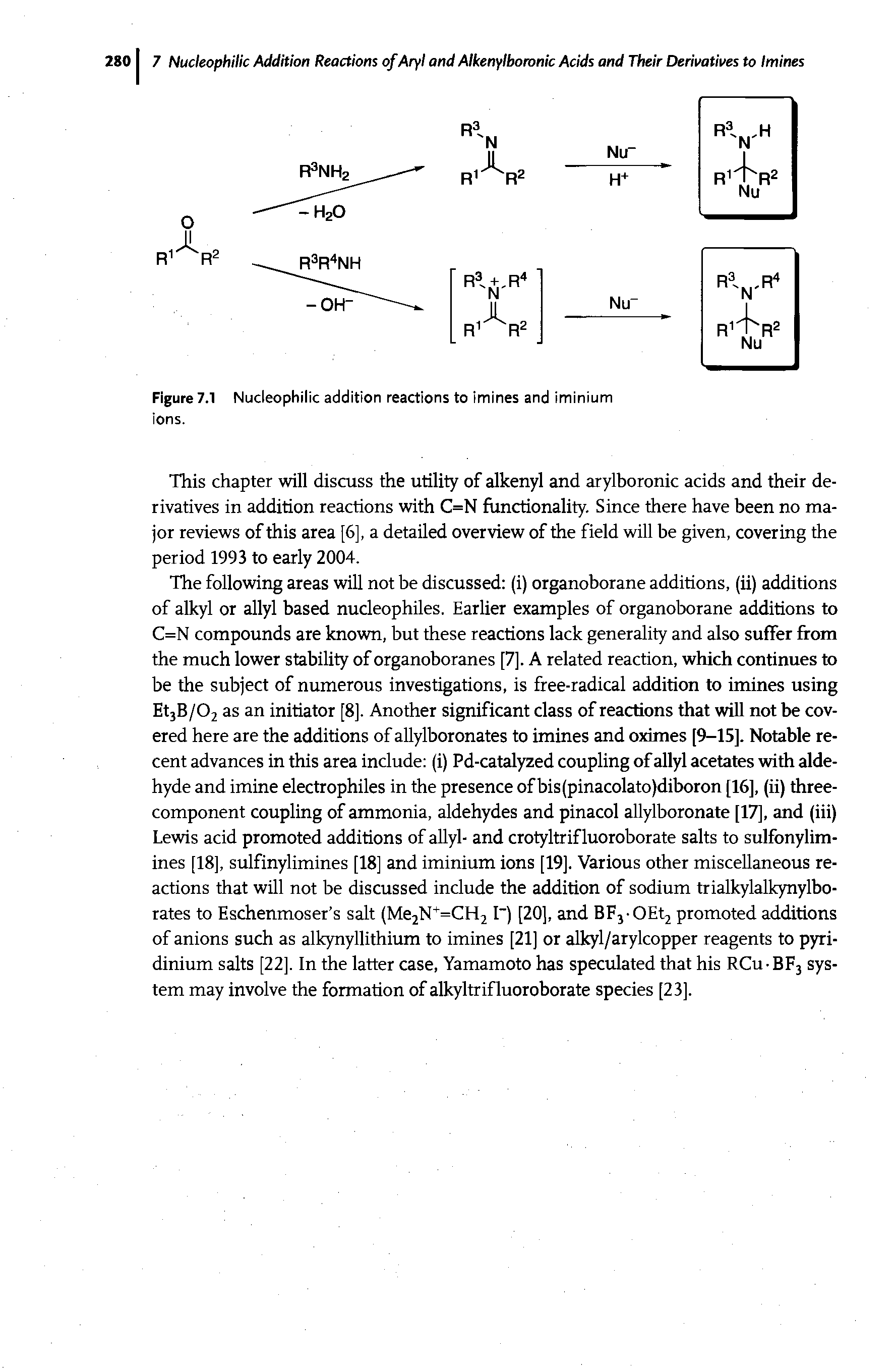 Figure 7.1 Nucleophilic addition reactions to imines and iminium ions.