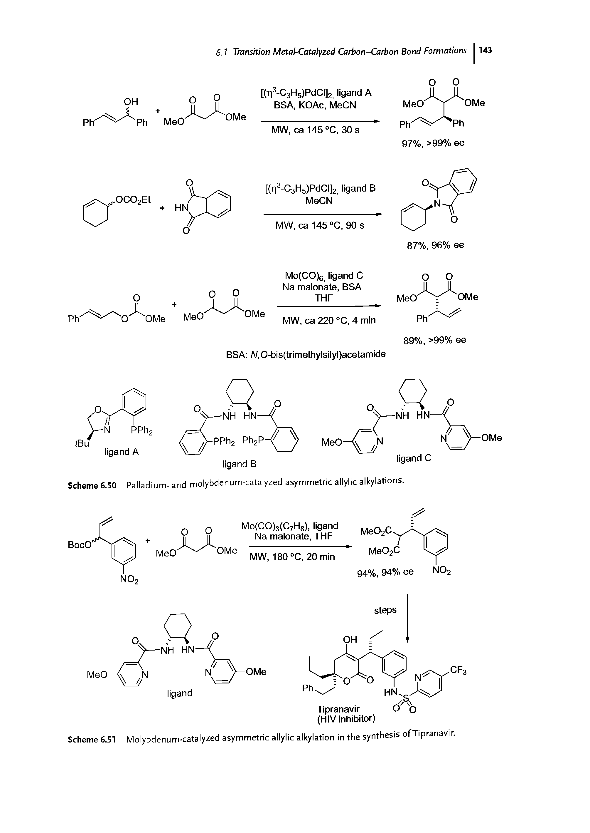 Scheme 6.51 Molybdenum-catalyzed asymmetric allylic alkylation in the synthesis ofTipranavir.