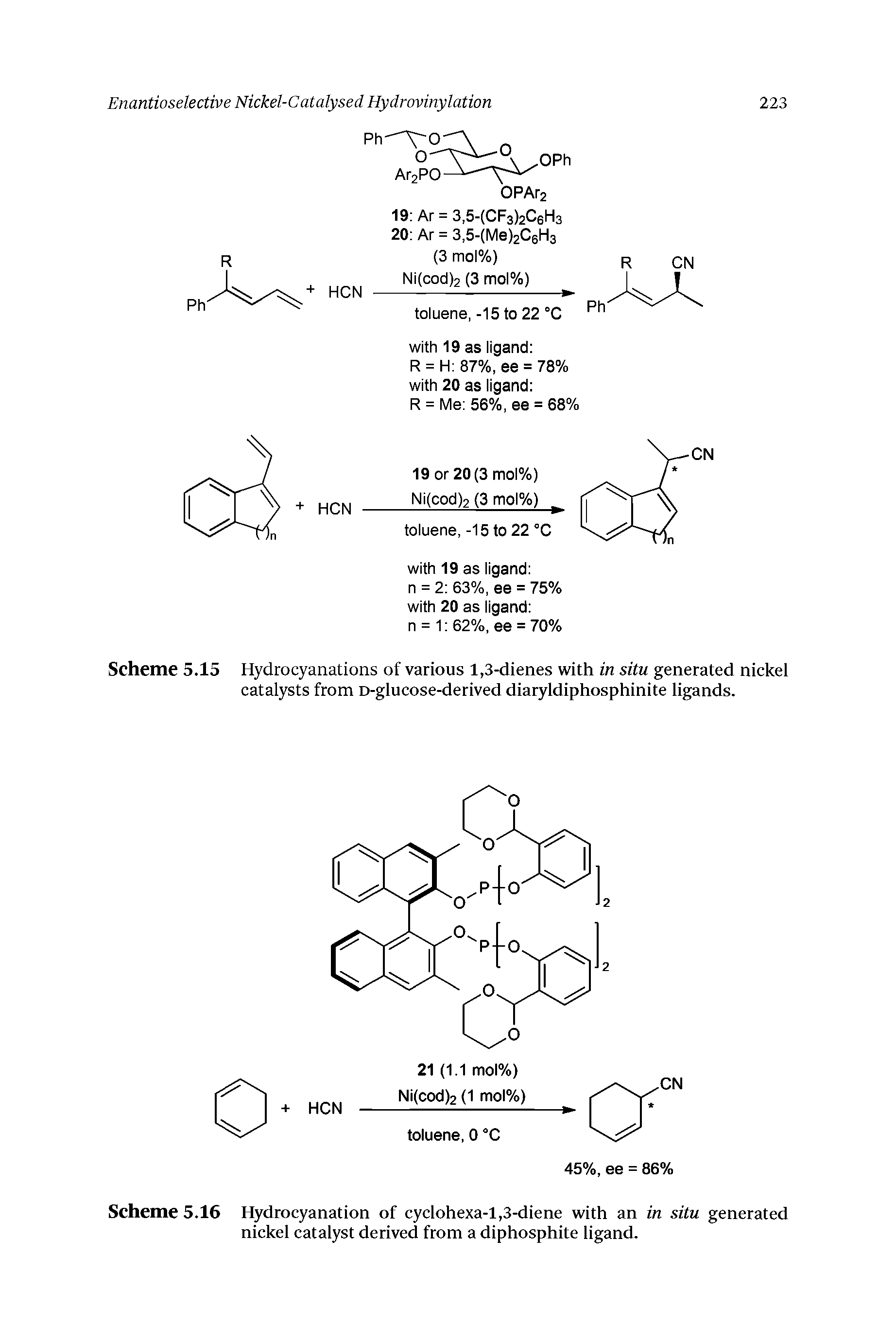 Scheme 5.16 Hydrocyanation of cyclohexa-1,3-diene with an in situ generated nickel catalyst derived from a diphosphite ligand.