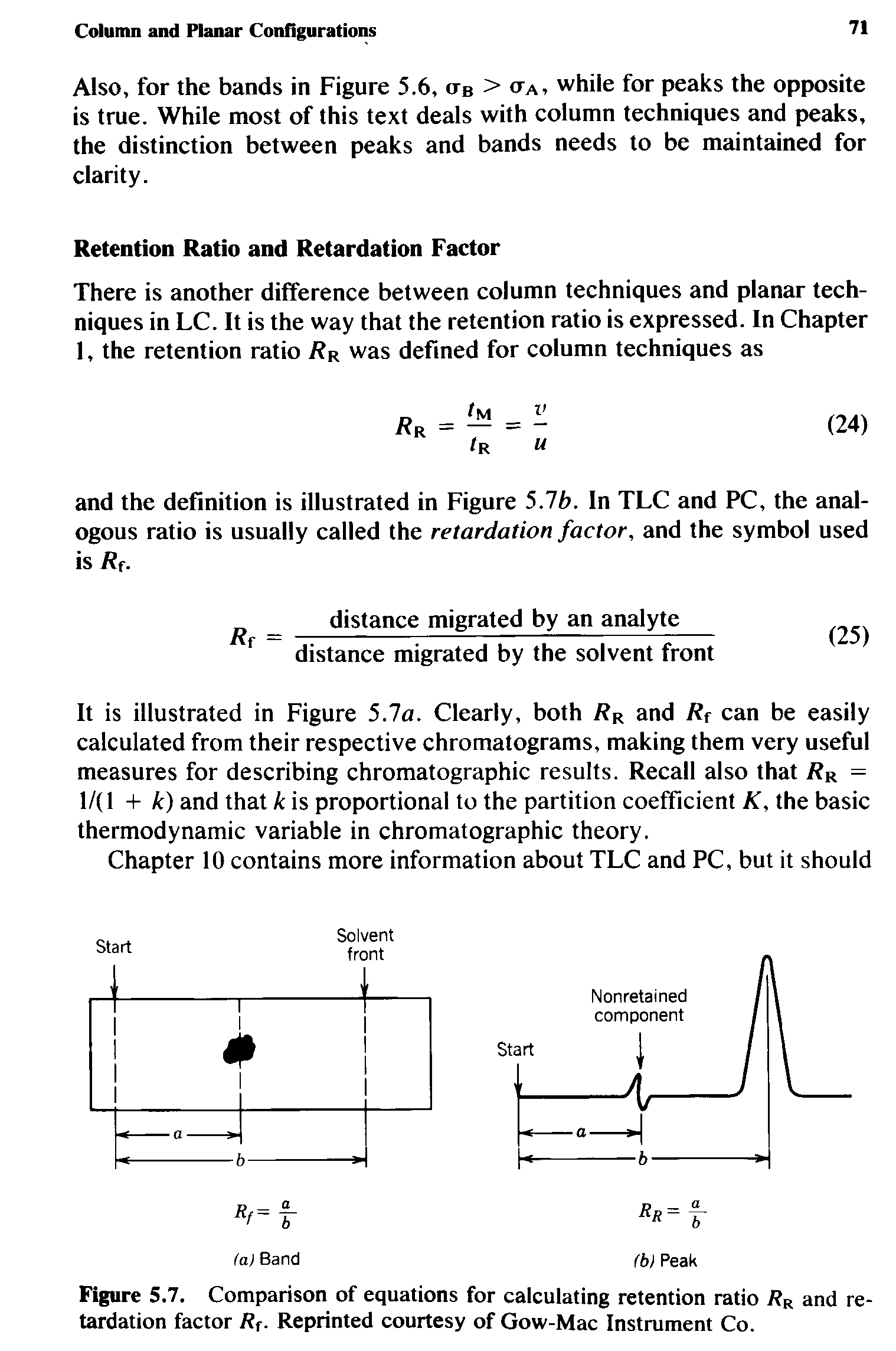 Figure 5.7. Comparison of equations for calculating retention ratio Rr and retardation factor Rf. Reprinted courtesy of Gow-Mac Instrument Co.