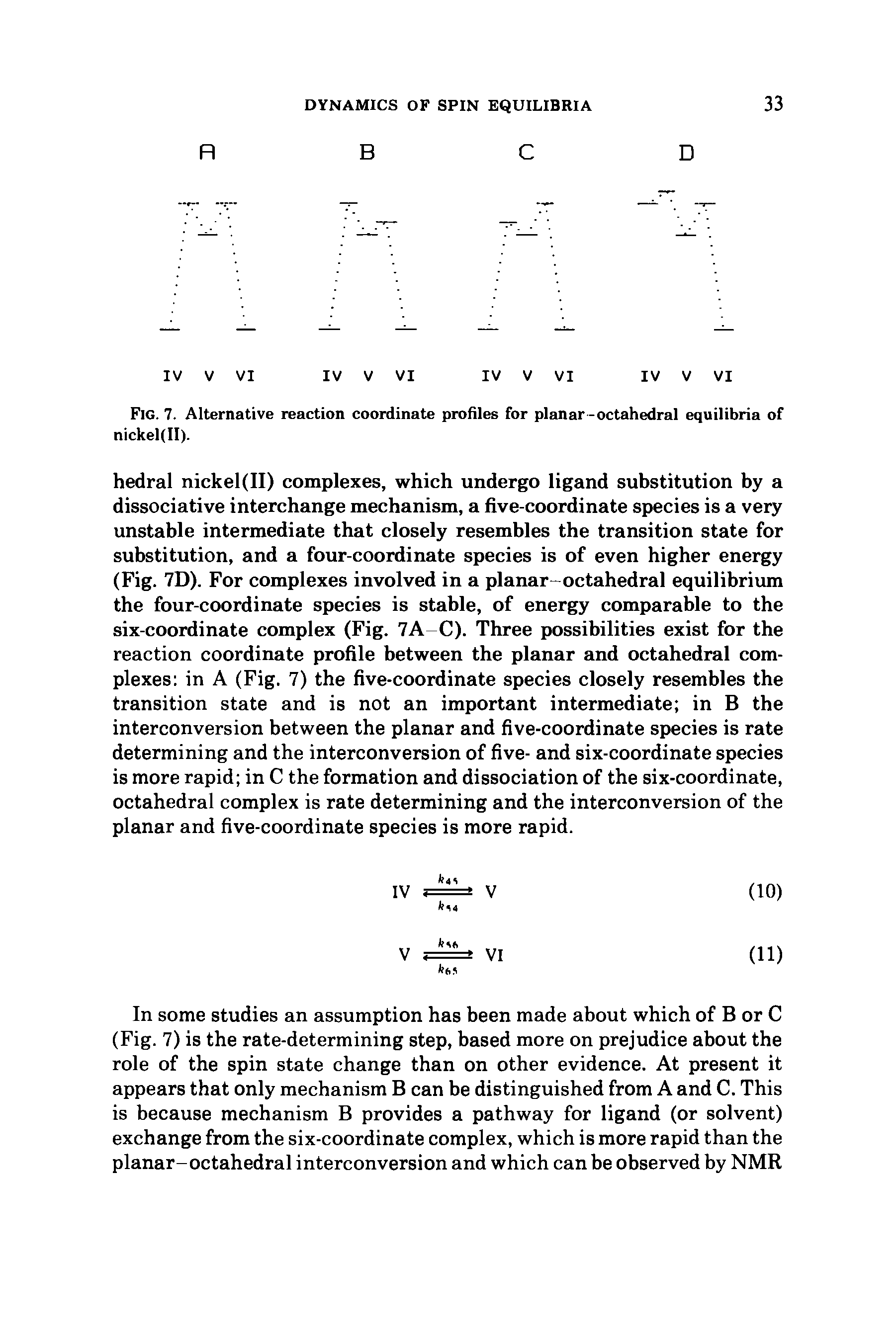 Fig. 7. Alternative reaction coordinate profiles for planar-octahedral equilibria of nickel(II).