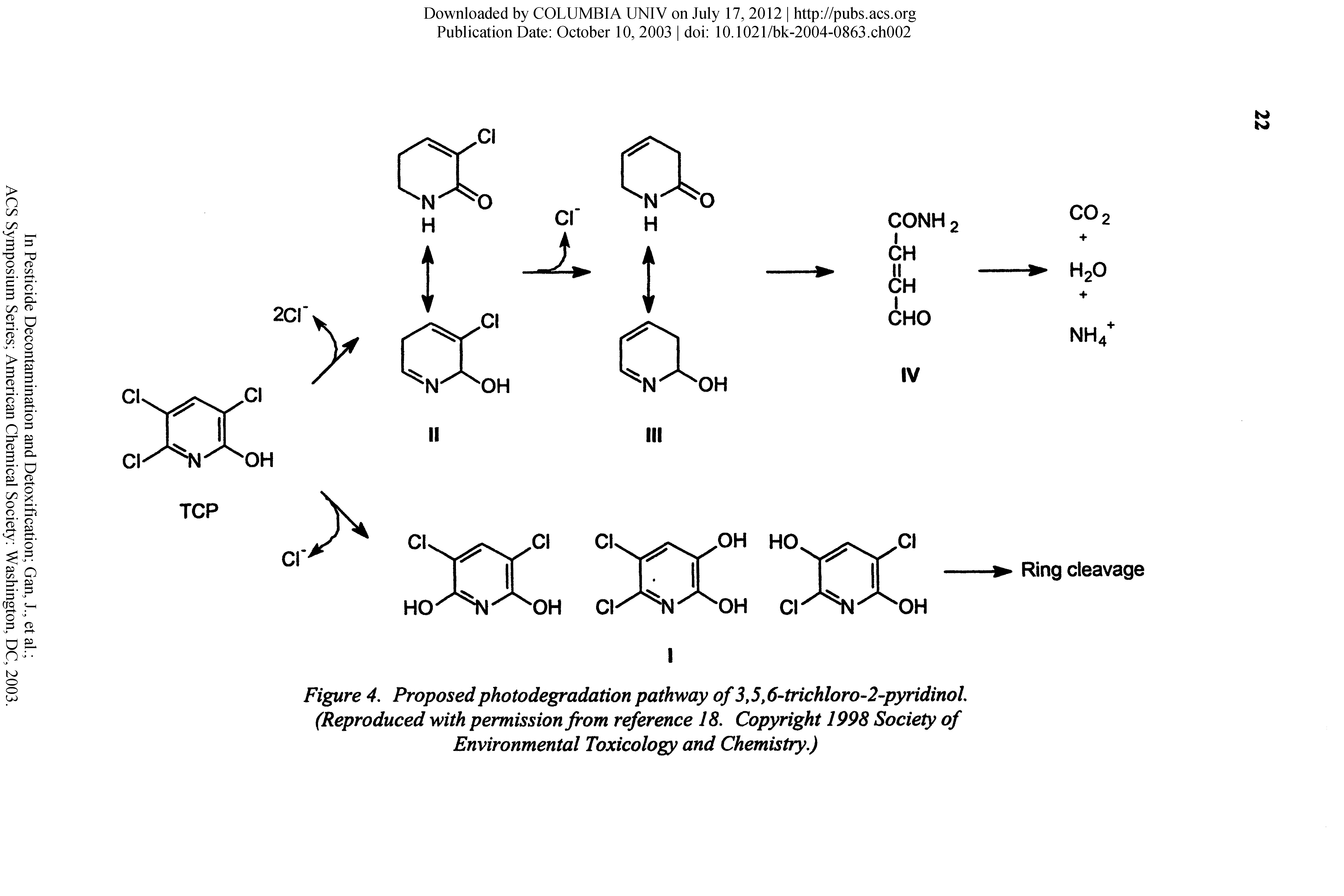 Figure 4. Proposed photodegradation pathway of 3,5,6-trichloro-2-pyridinol. (Reproduced with permission from reference 18, Copyright 1998 Society of Environmental Toxicology and Chemistry.)...