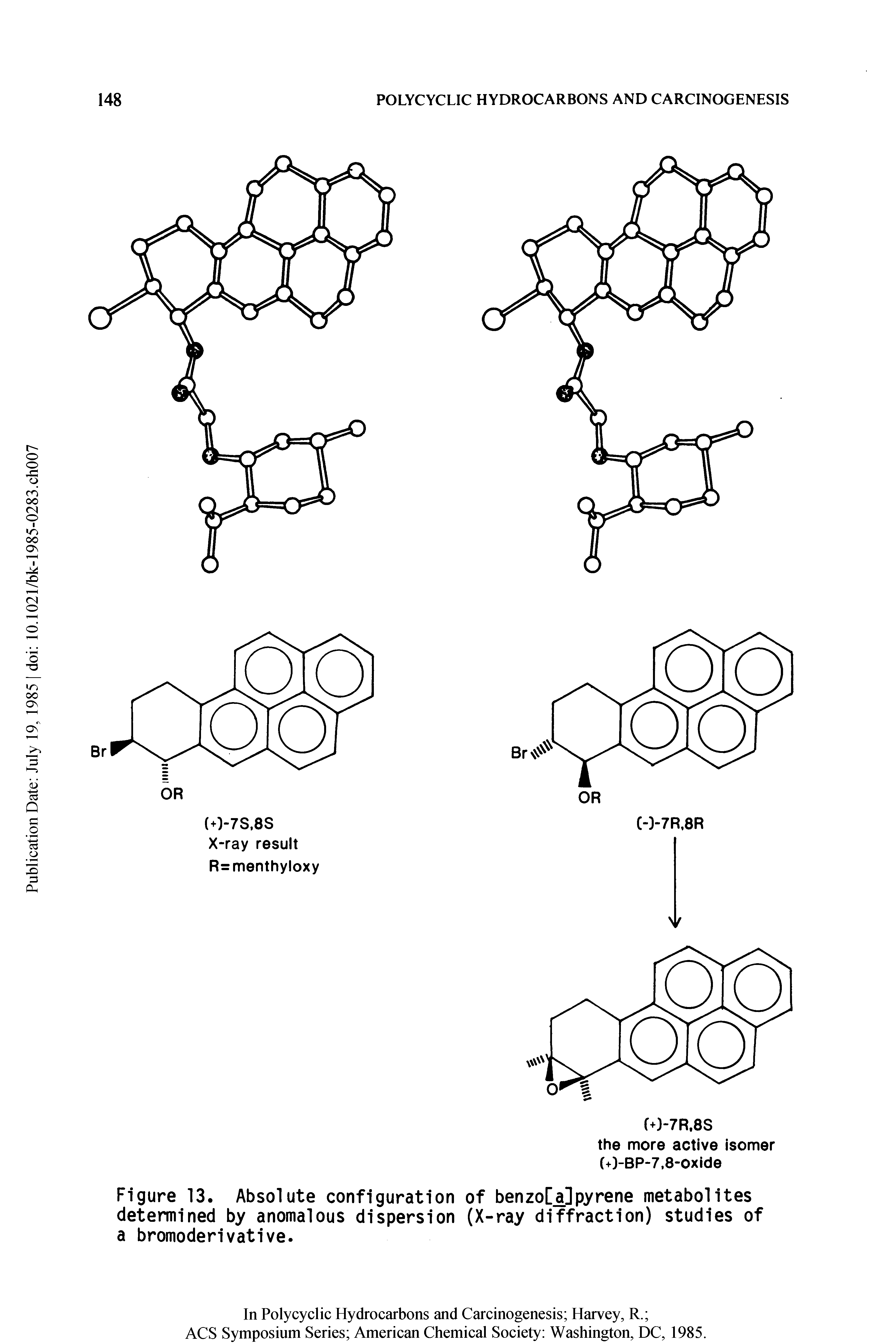Figure 13. Absolute configuration of benzo[a]pyrene metabolites determined by anomalous dispersion (X-ray diffraction) studies of a bromoderivative.