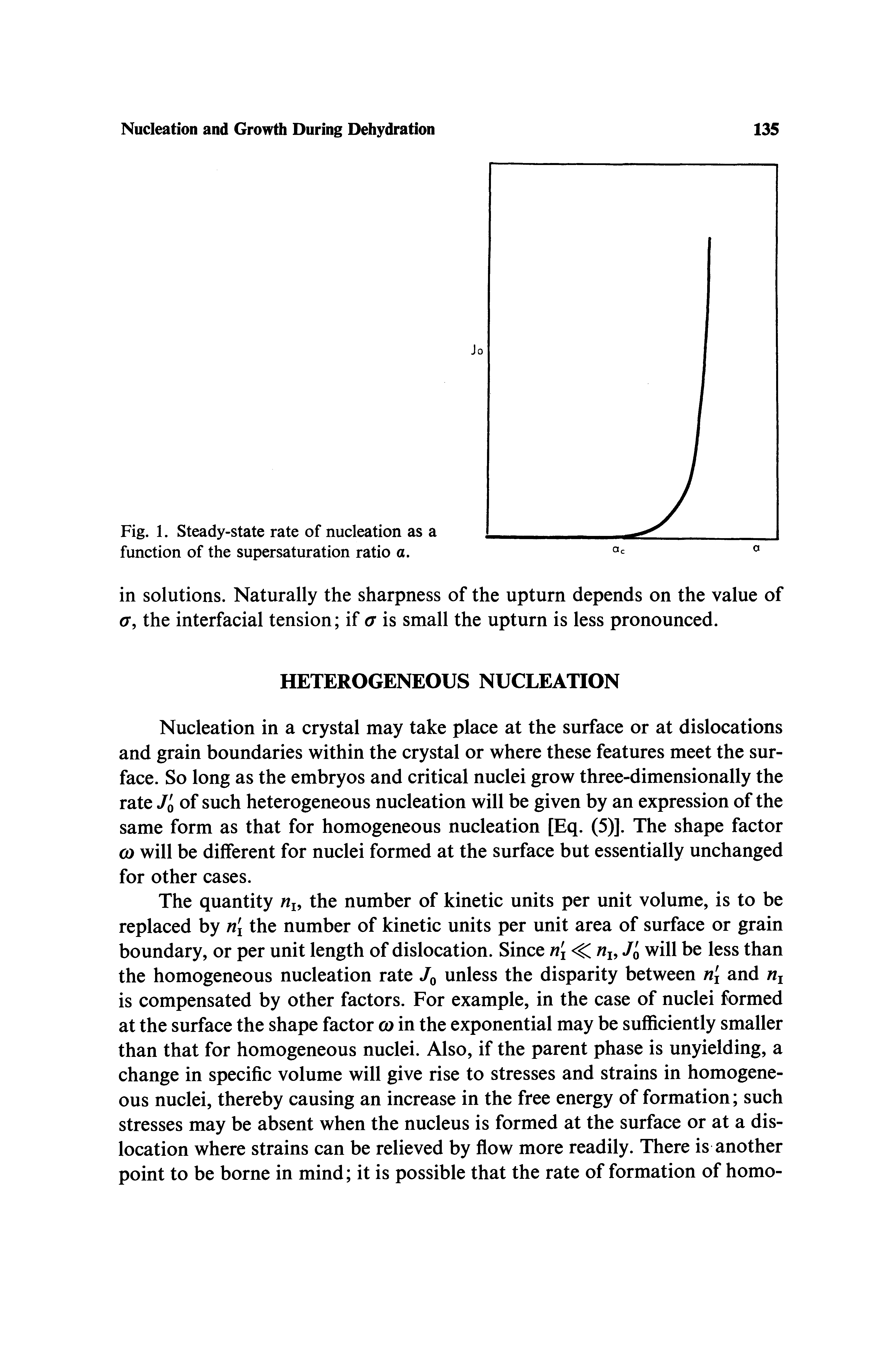 Fig. 1. Steady-state rate of nucleation as a function of the supersaturation ratio a.