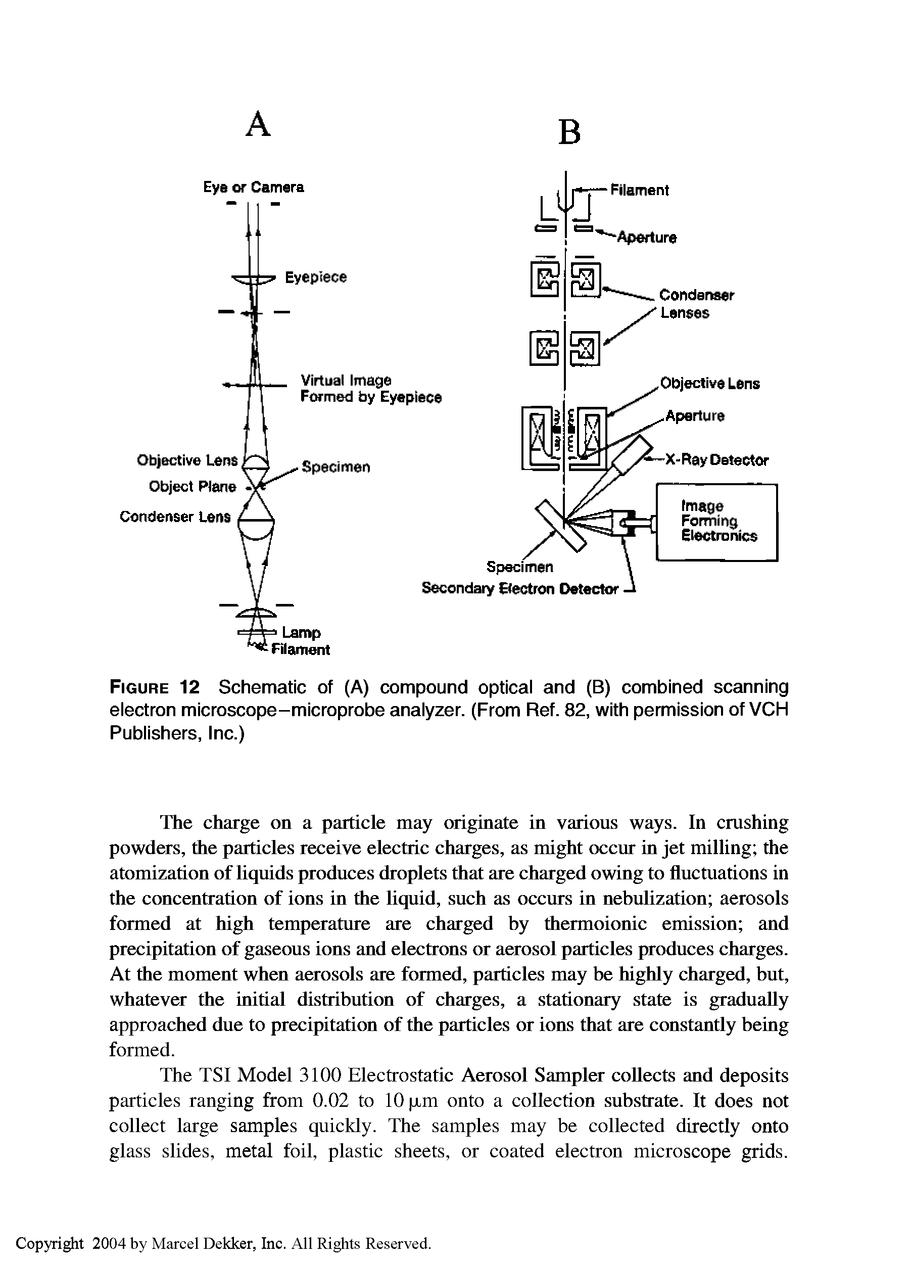 Figure 12 Schematic of (A) compound optical and (B) combined scanning electron microscope-microprobe analyzer. (From Ref. 82, with permission of VCH Publishers, Inc.)...