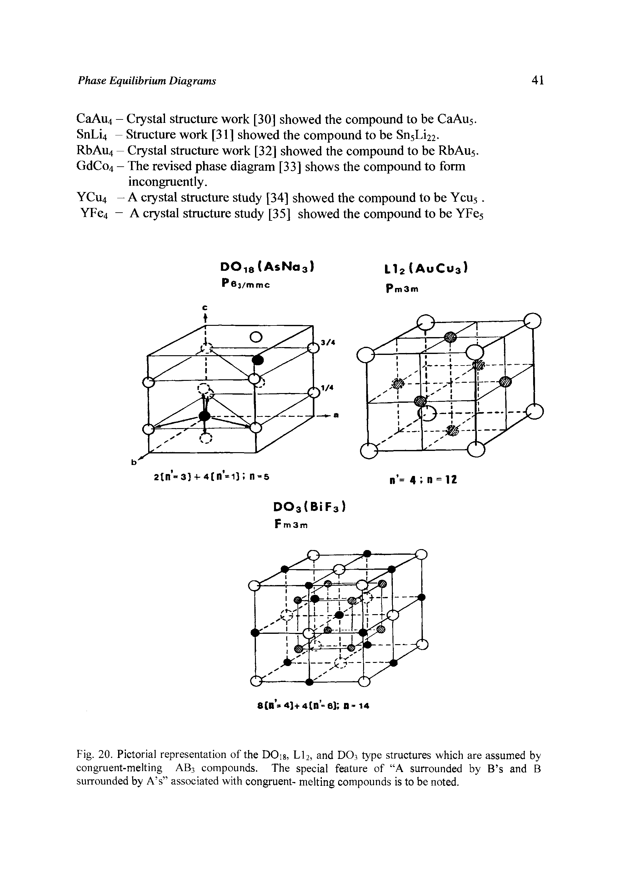 Fig. 20. Pictorial representation of the DOjg, Ll2, and DOi type structures which are assumed by congruent-melting AB3 compounds. The special feature of A surrounded by B s and B surrounded by A s associated with congruent- melting compounds is to be noted.