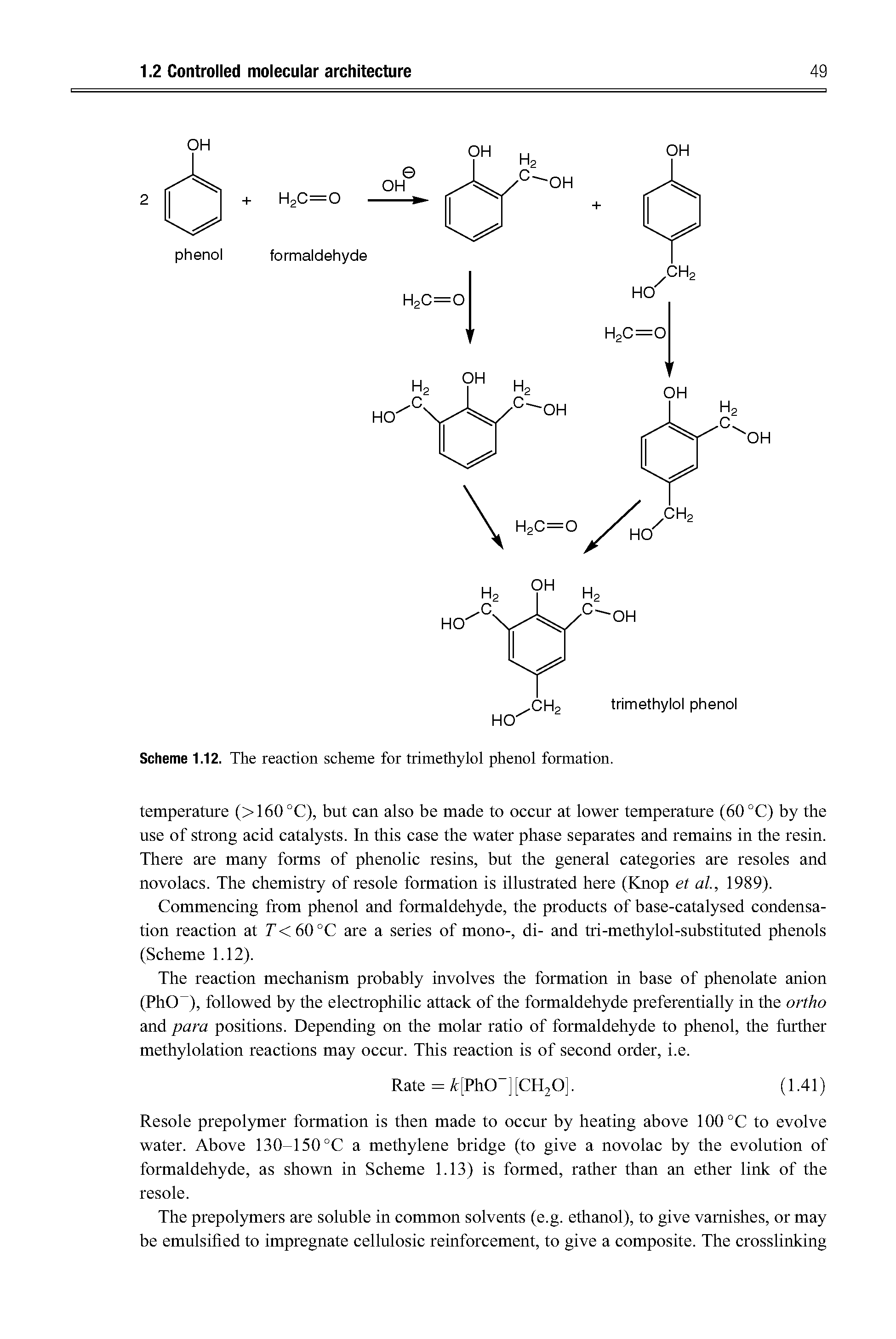 Scheme 1.12. The reaction scheme for trimethylol phenol formation.