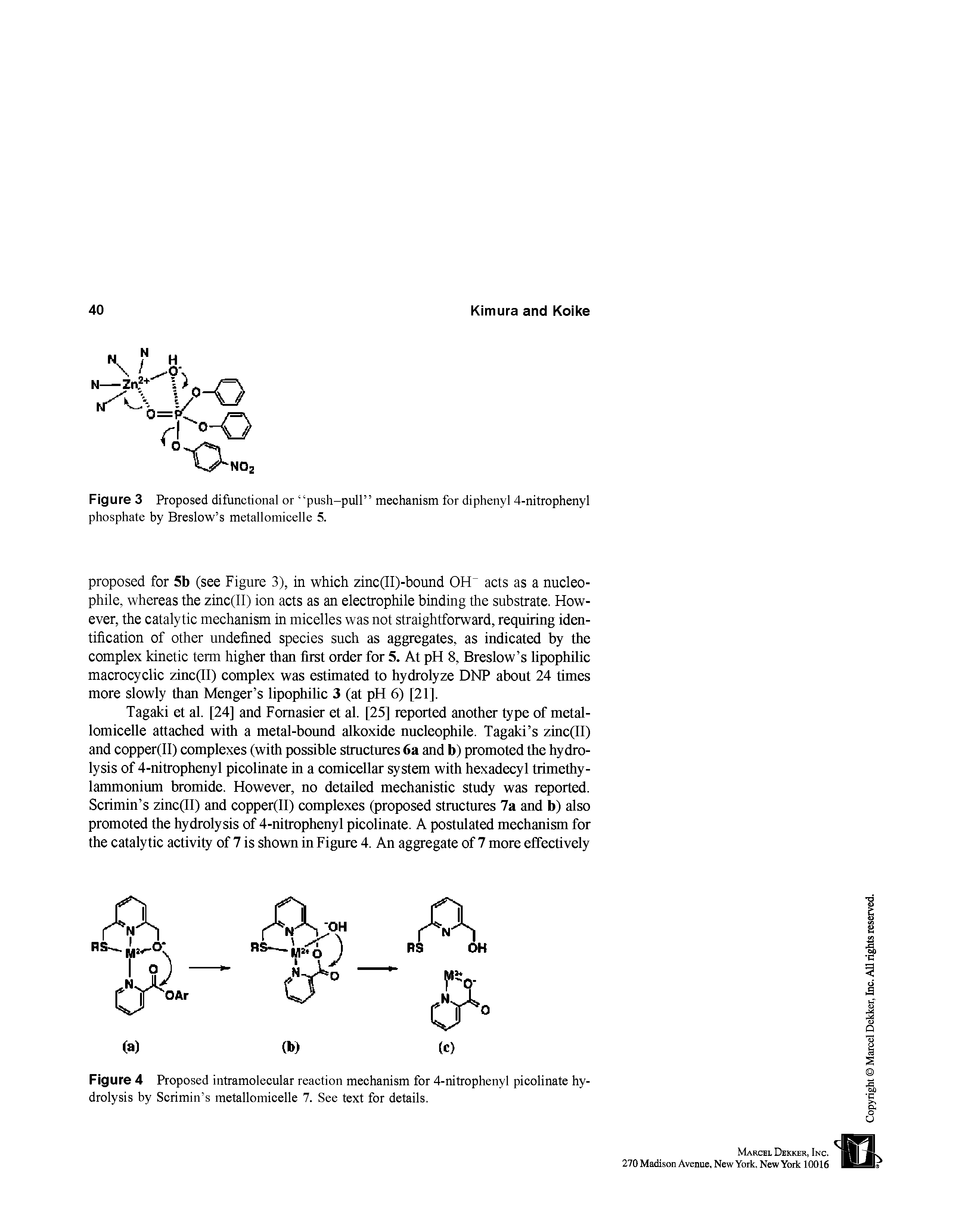 Figure 4 Proposed intramolecular reaction mechanism for 4-nitrophenyl picolinate hydrolysis by Scrimin s metallomicelle 7. See text for details.