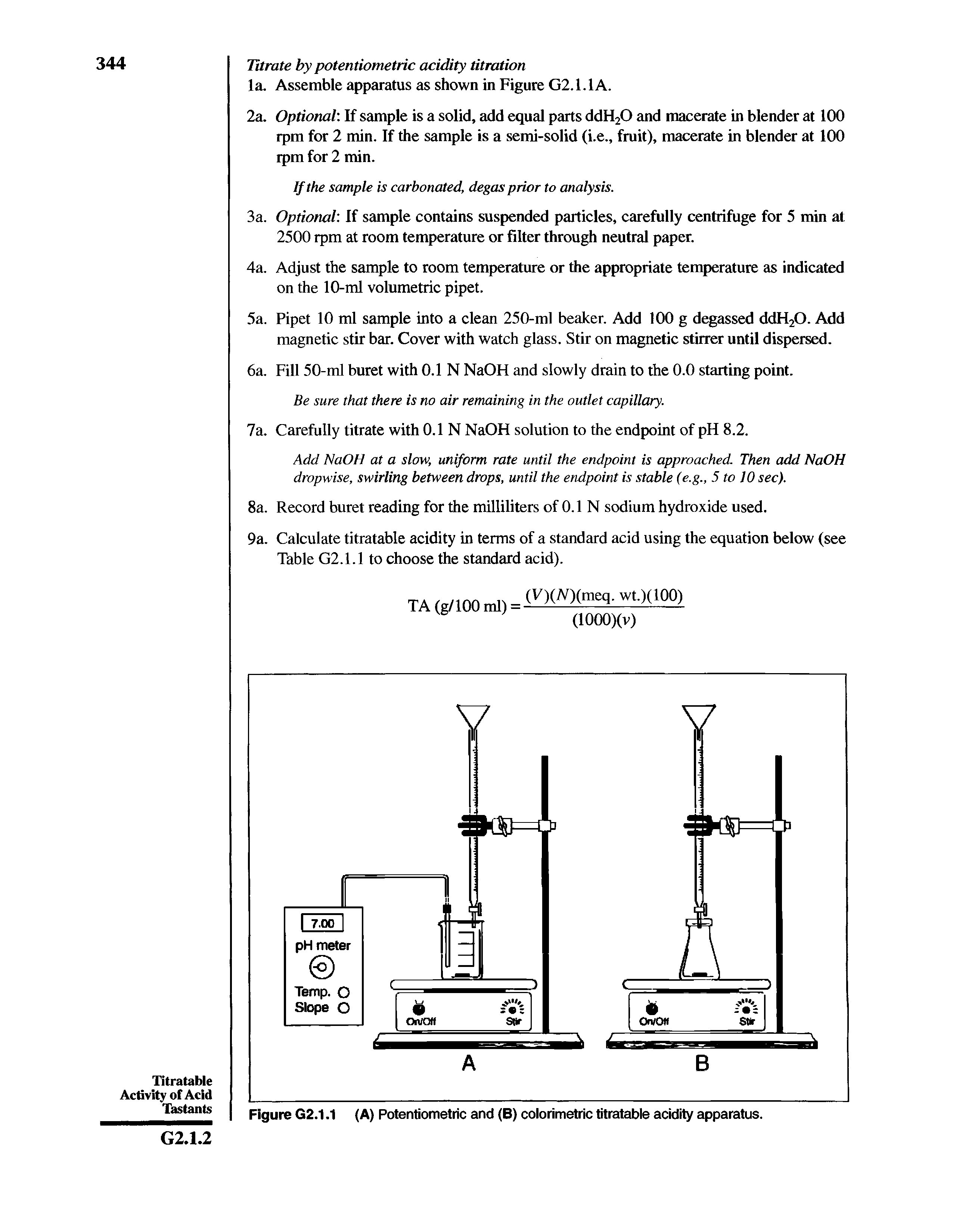 Figure G2.1.1 (A) Potentiometric and (B) colorimetric titratable acidity apparatus.