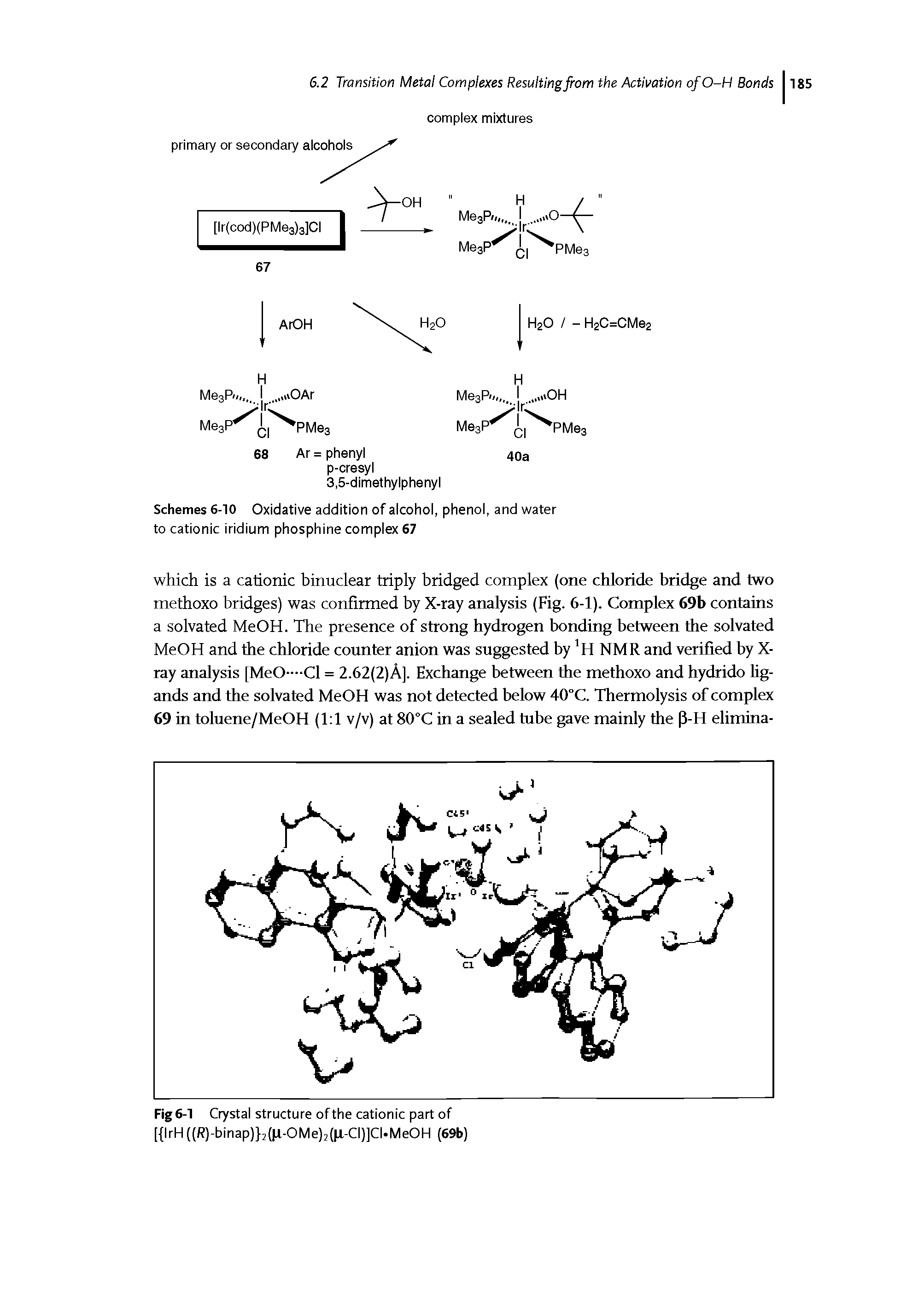 Schemes 6-10 Oxidative addition of alcohol, phenol, and water to cationic iridium phosphine complex 67...