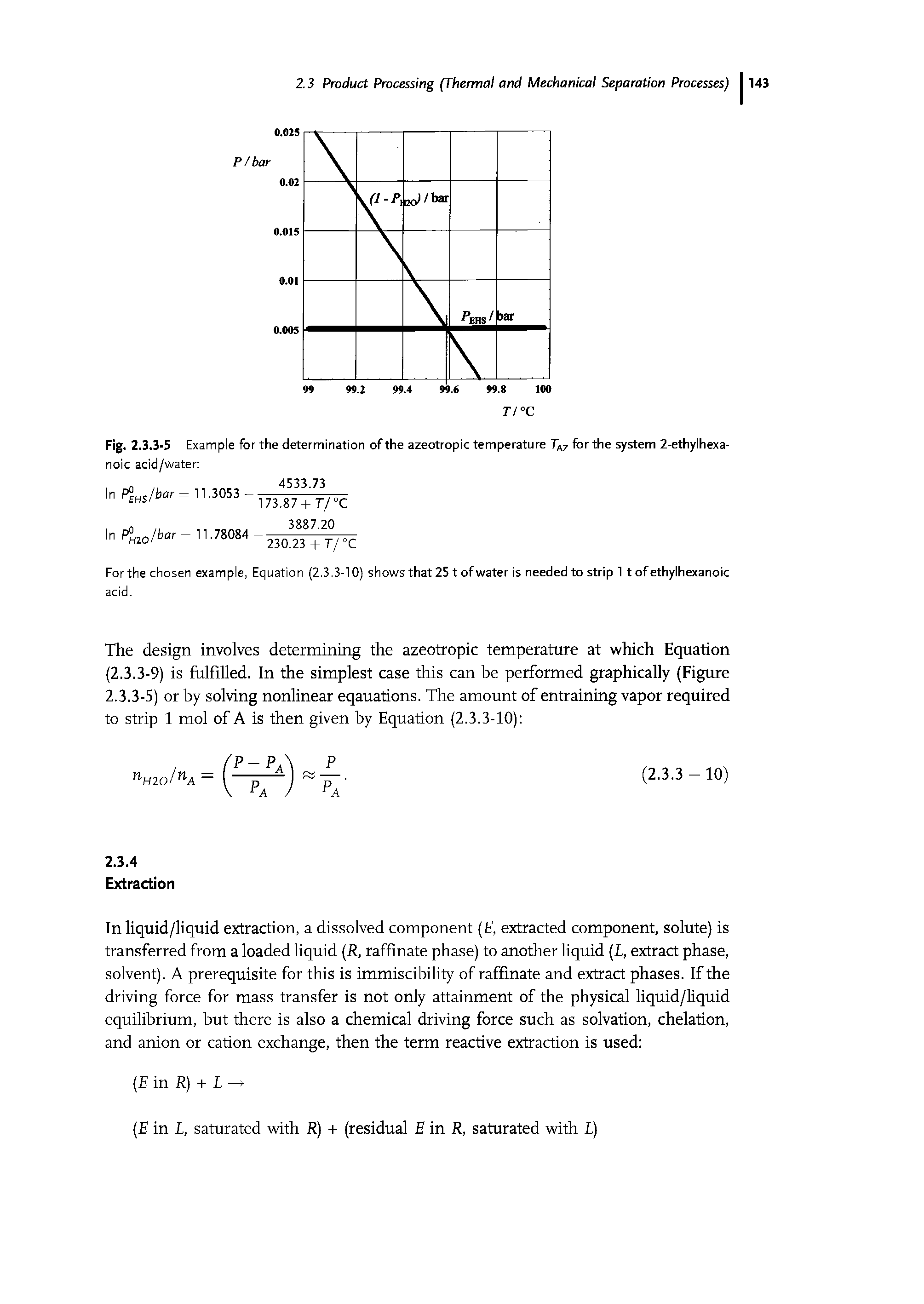 Fig. 2.3.3-5 Example for the determination of the azeotropic temperature for the system 2-ethylhexa-...