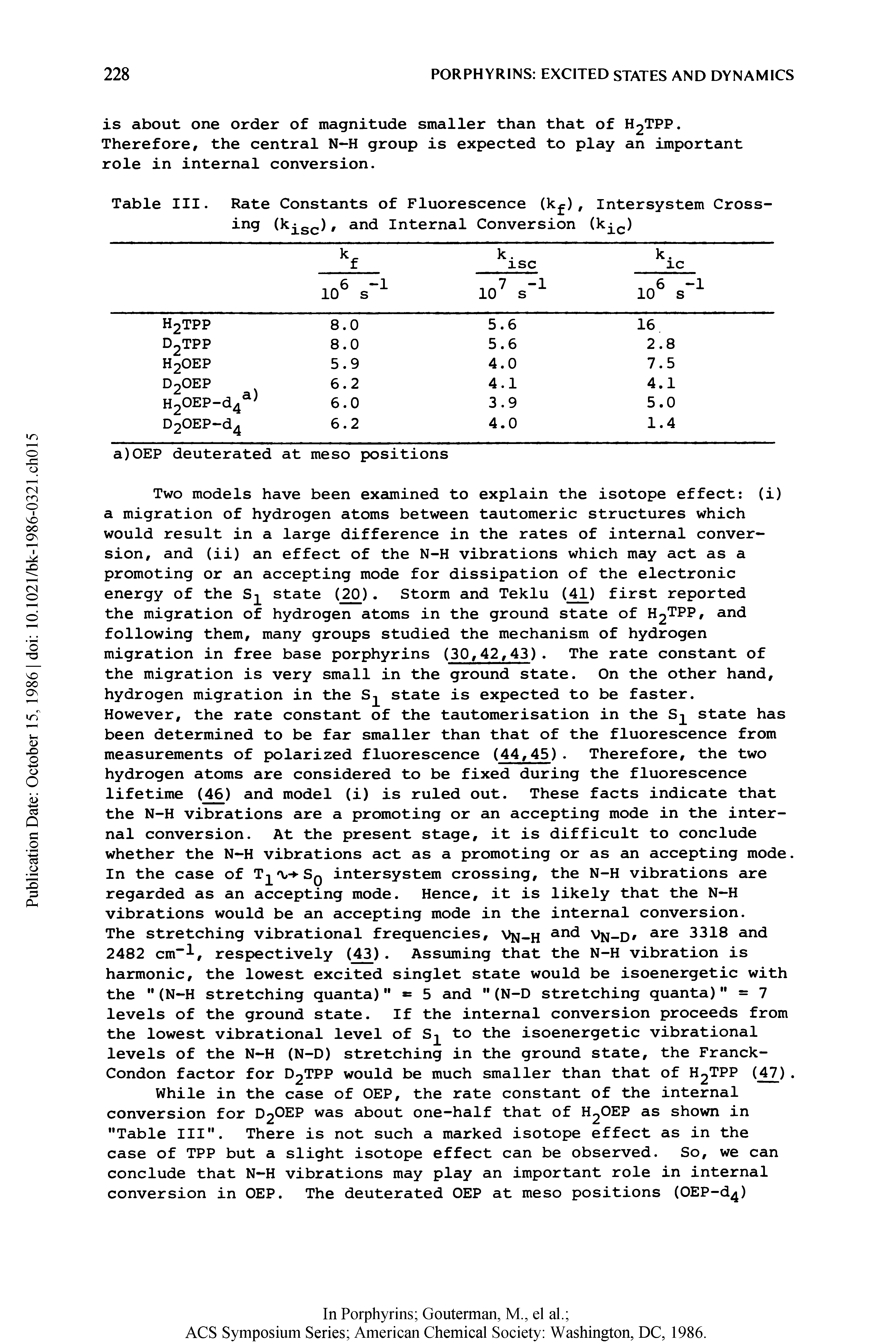 Table III. Rate Constants of Fluorescence (k ), Intersystem Crossing (kj g ), and Internal Conversion (kj )...