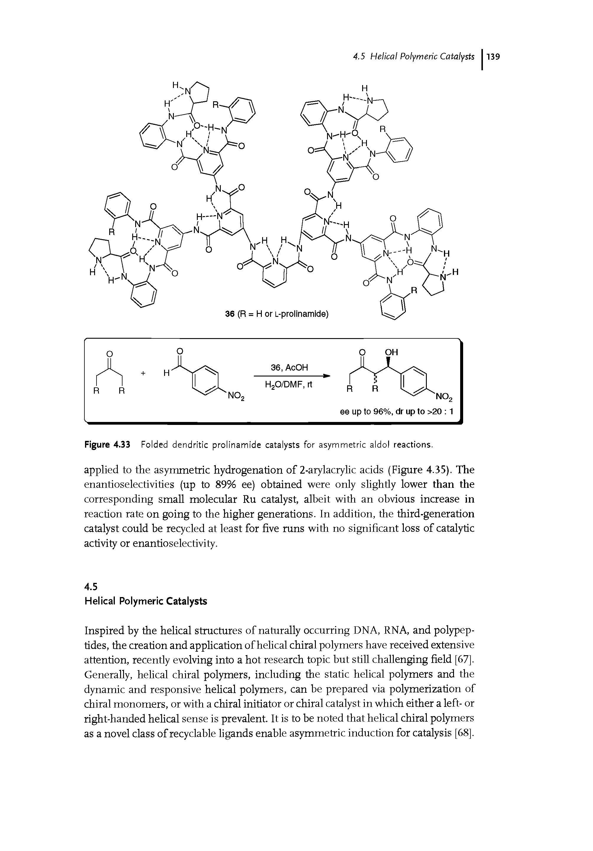 Figure 4.33 Folded dendritic prolinamide catalysts for asymmetric aldol reactions.