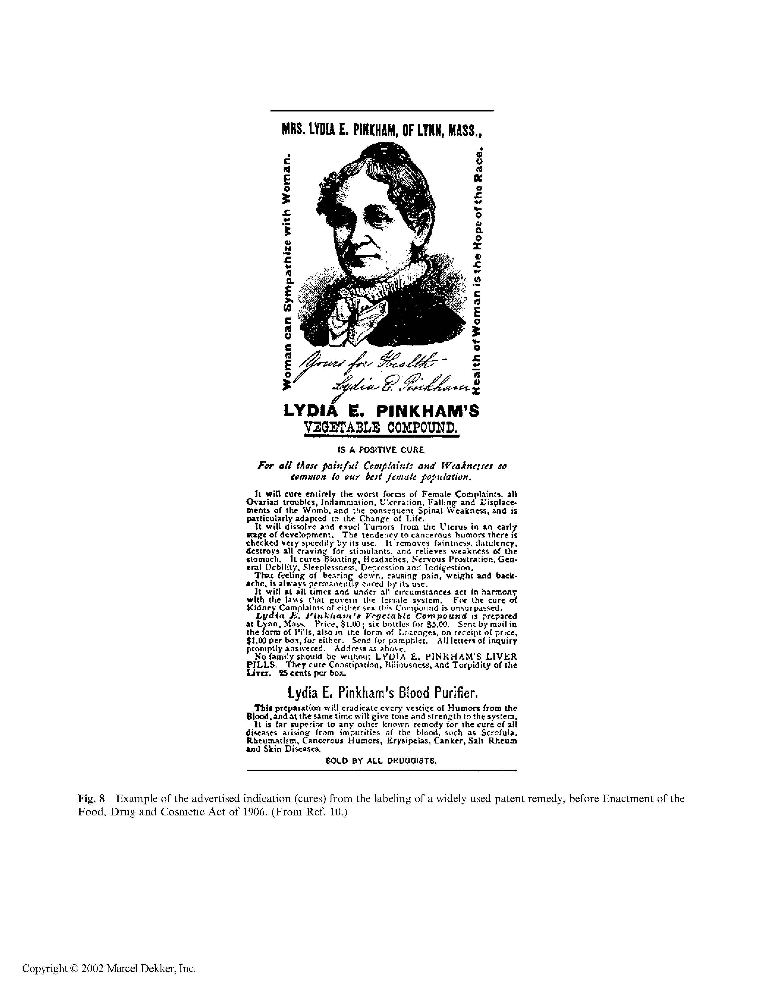 Fig. 8 Example of the advertised indication (cures) from the labeling of a widely used patent remedy, before Enactment of the Food, Drug and Cosmetic Act of 1906. (From Ref. 10.)...