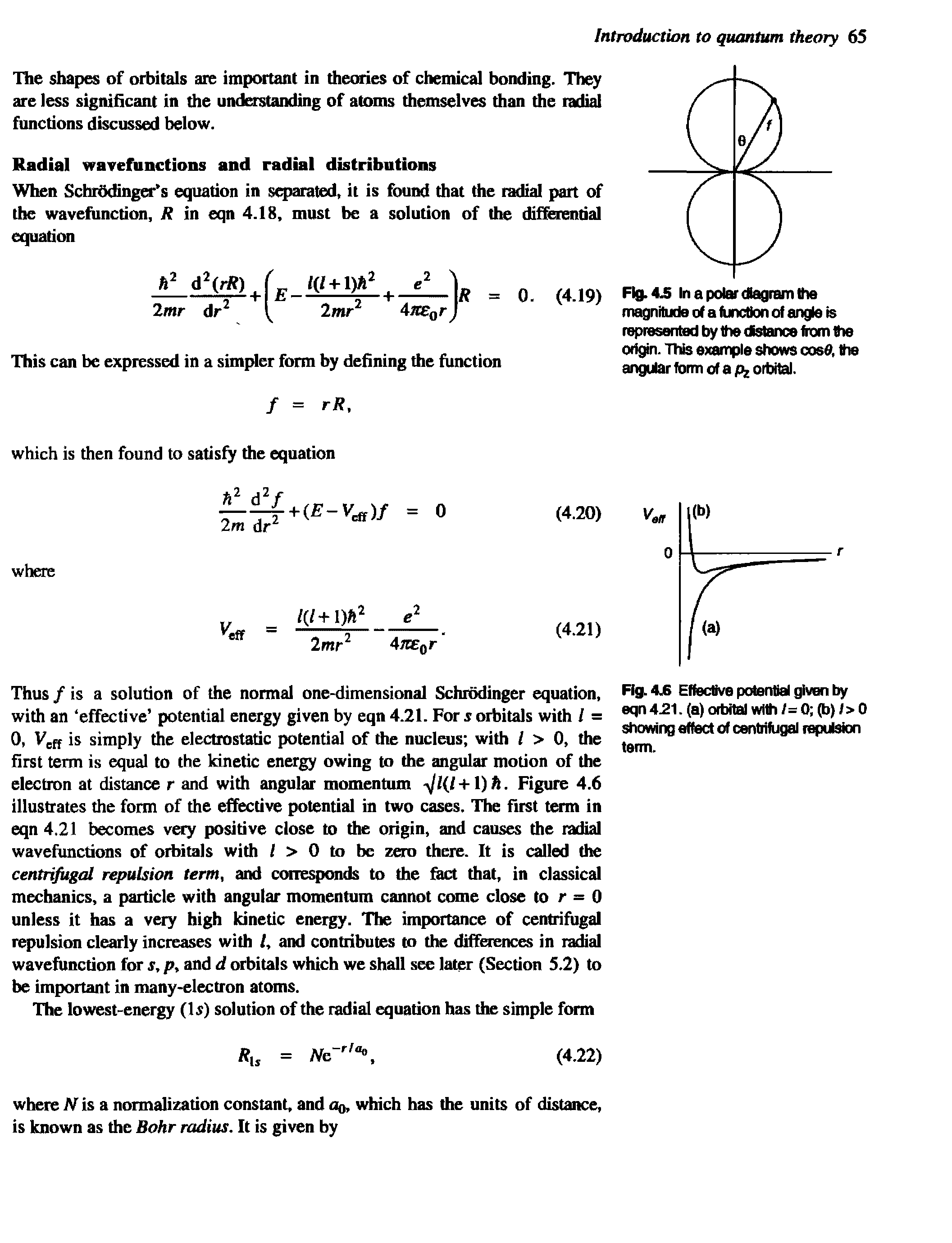 Fig. 4.5 In a polar diagram the magnitude of a function of angle is represented by the dtetance from the origin. This example shows cosft the angular form of a p orbital.