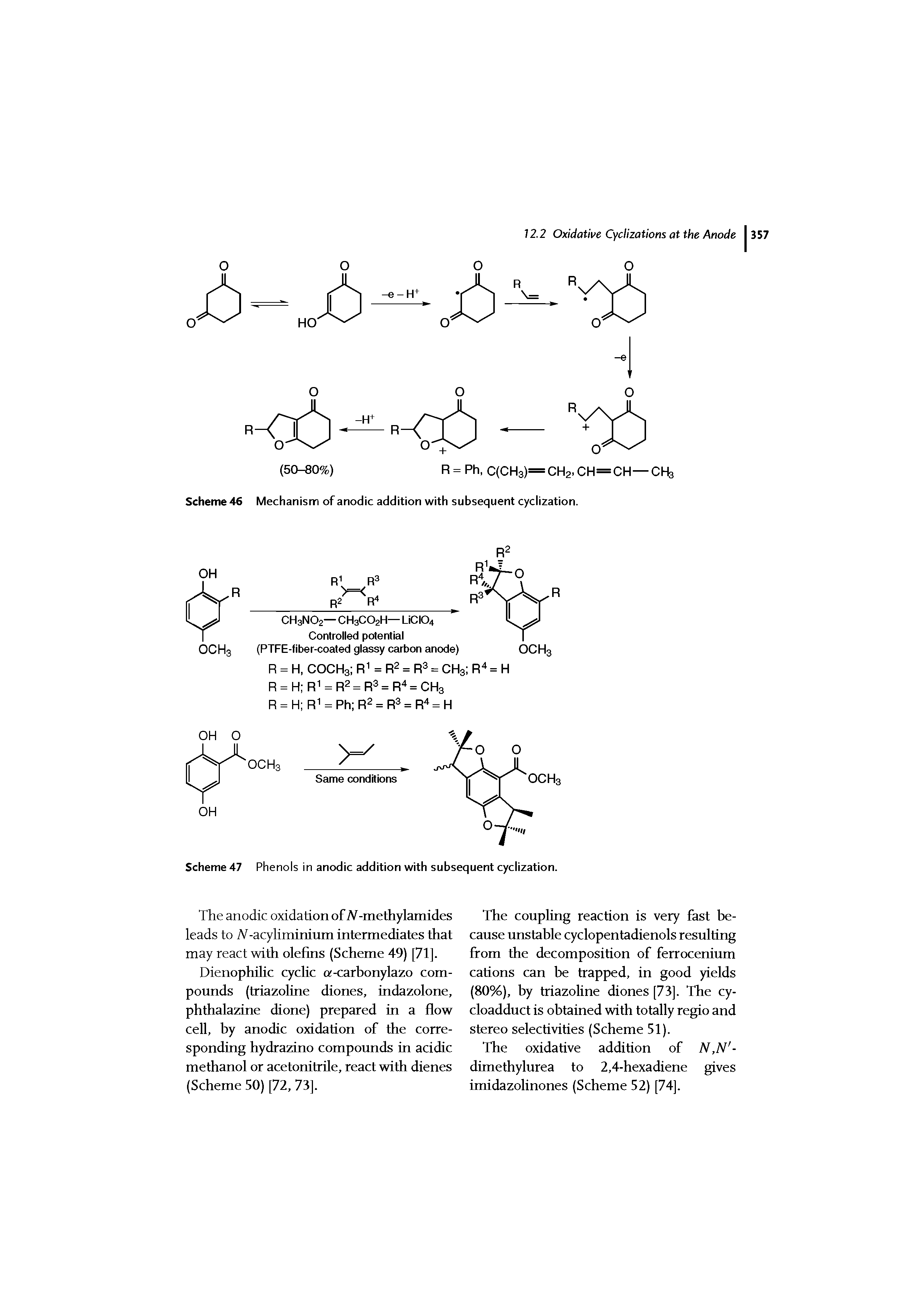 Scheme 46 Mechanism of anodic addition with subsequent cyclization...