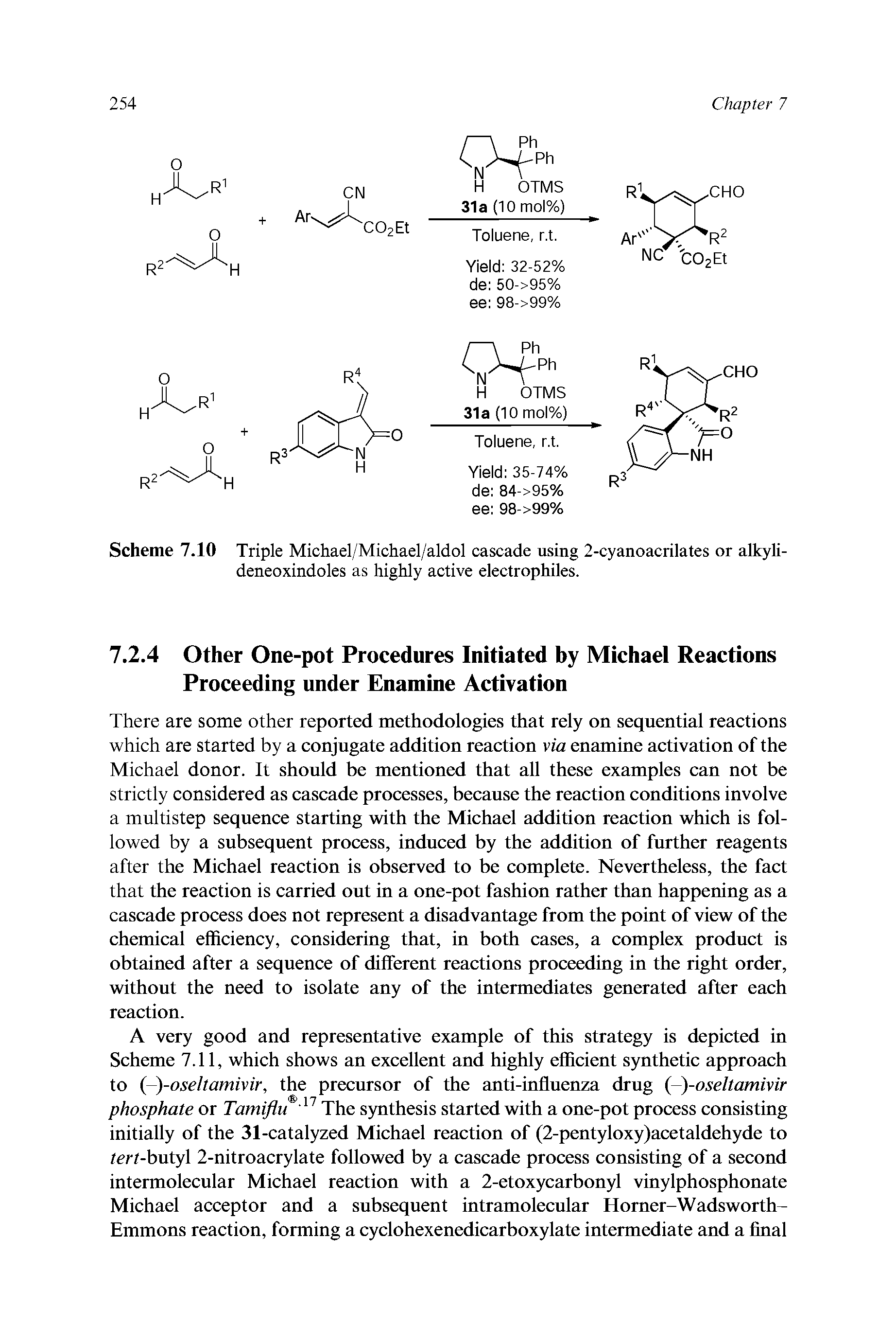 Scheme 7.10 Triple Michael/Michael/aldol cascade using 2-cyanoacrilates or alkyli-deneoxindoles as highly active electrophiles.