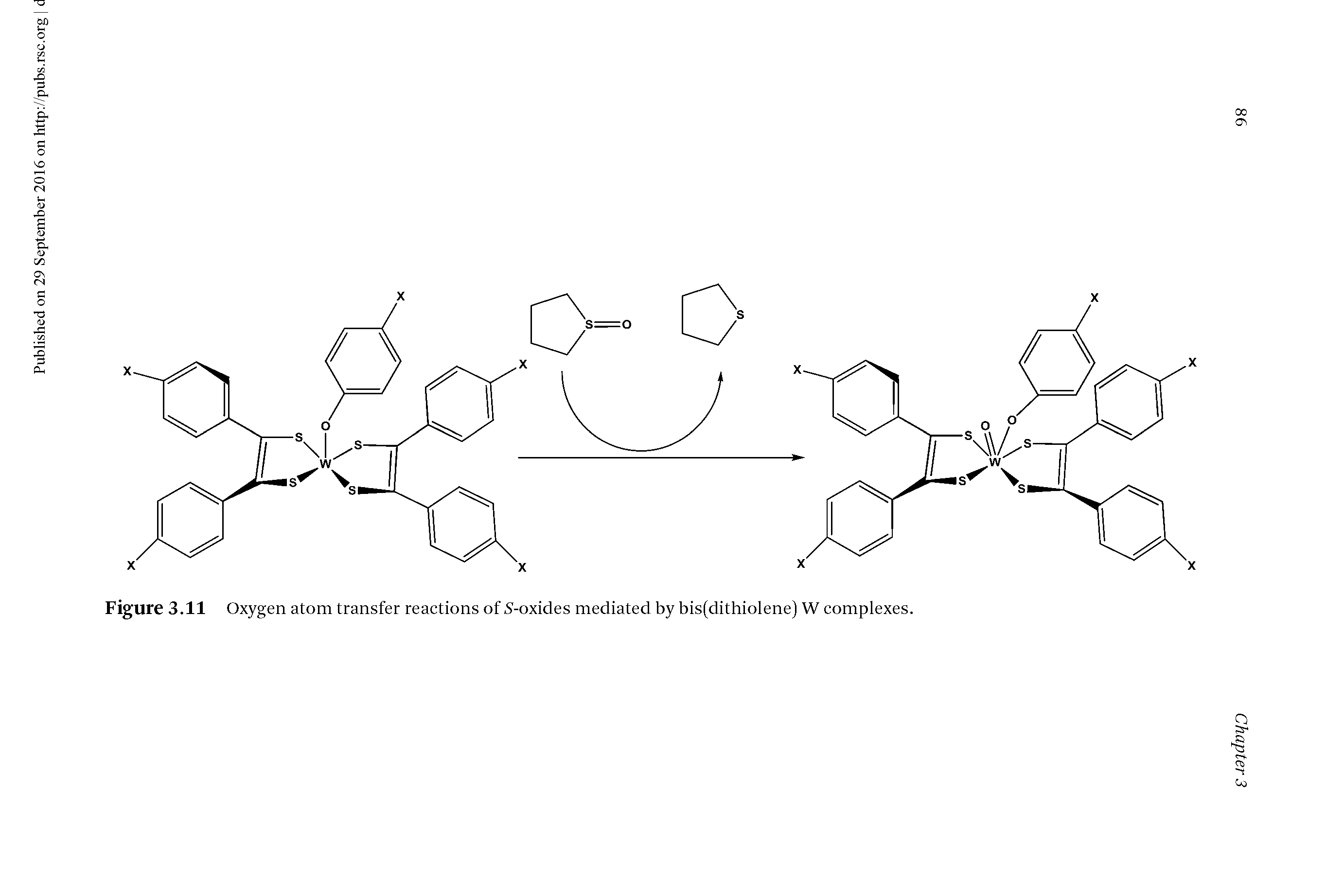Figure 3.11 Oxygen atom transfer reactions of -oxides mediated by bis(dithiolene) W complexes.