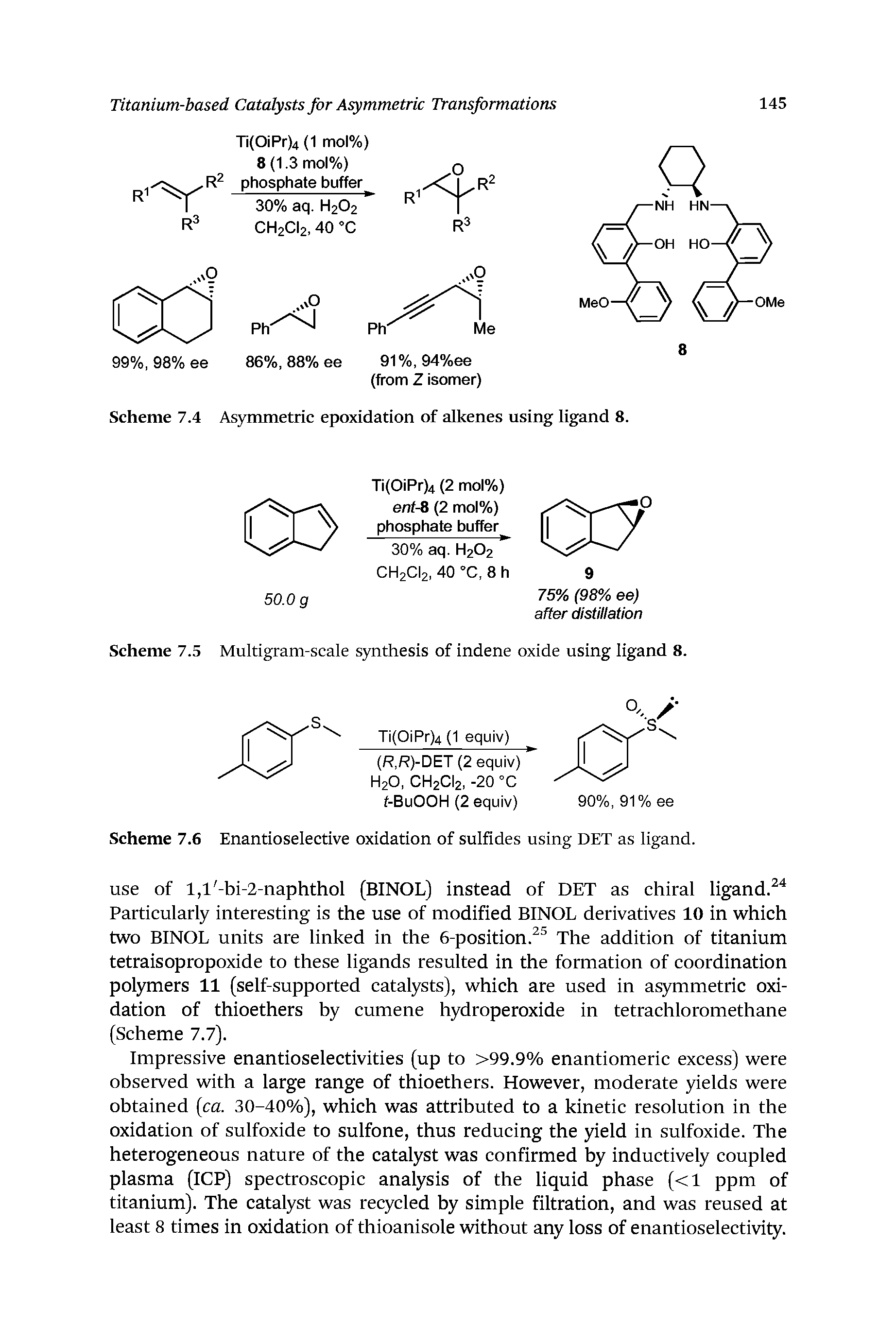 Scheme 7.6 Enantioselective oxidation of sulfides using DET as ligand.