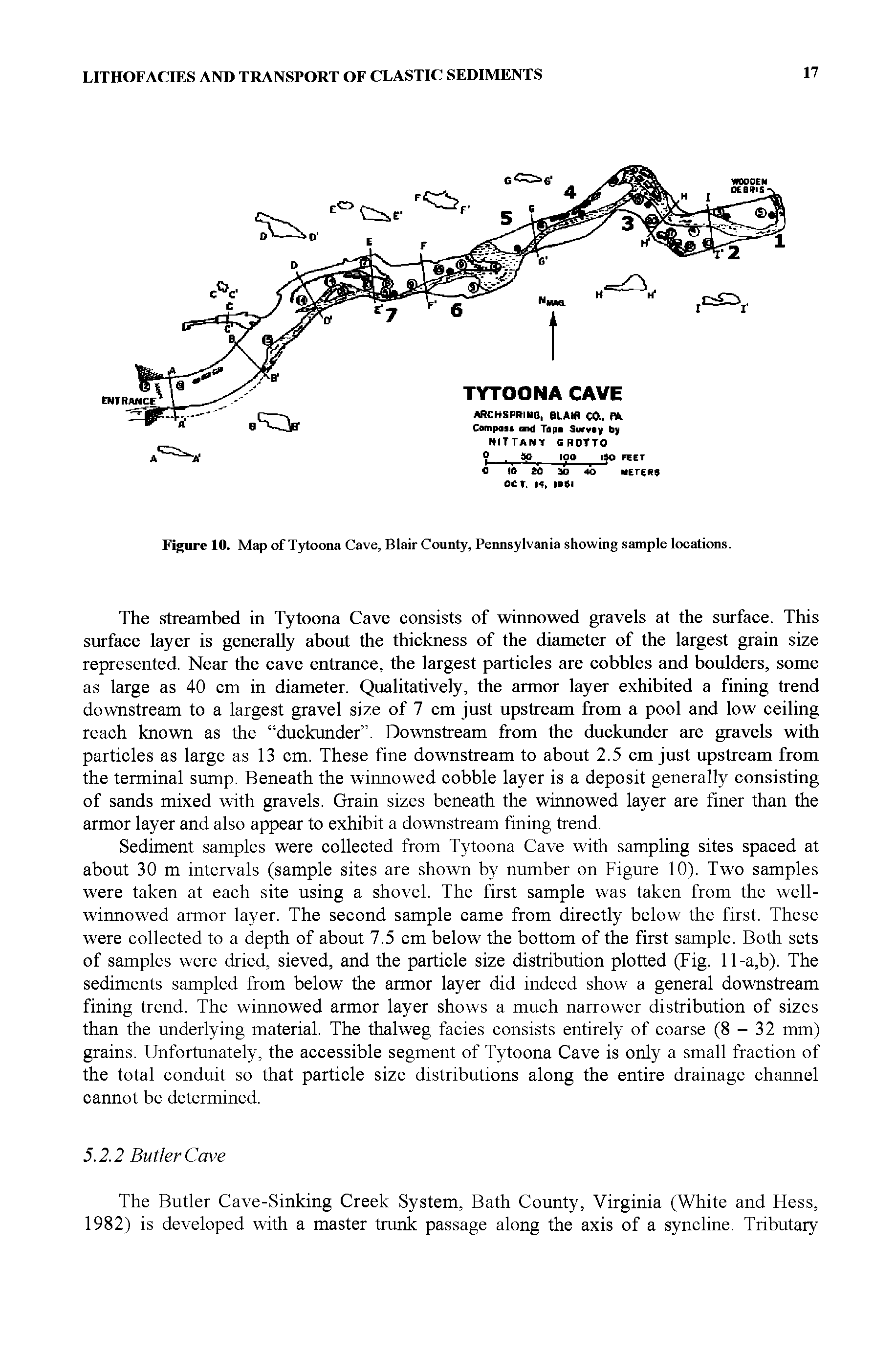 Figure 10. Map of Tytoona Cave, Blair County, Pennsylvania showing sample locations.