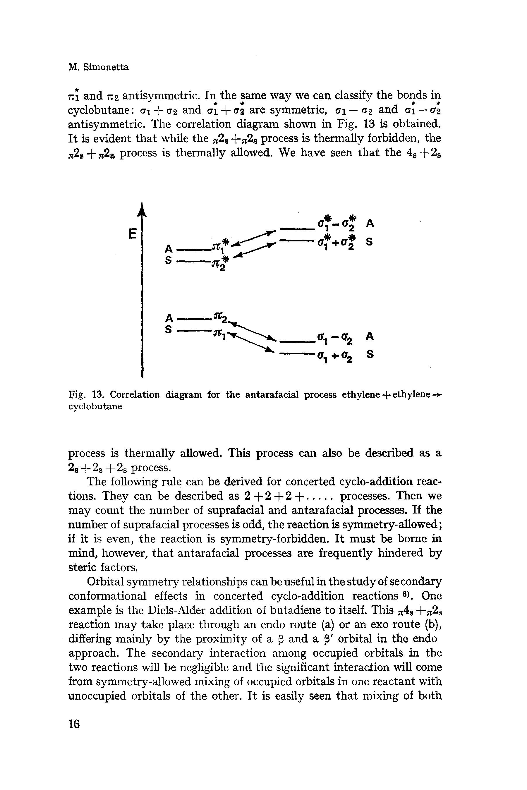 Fig. 13. Correlation diagram for the antarafacial process ethylene + ethylene - ...