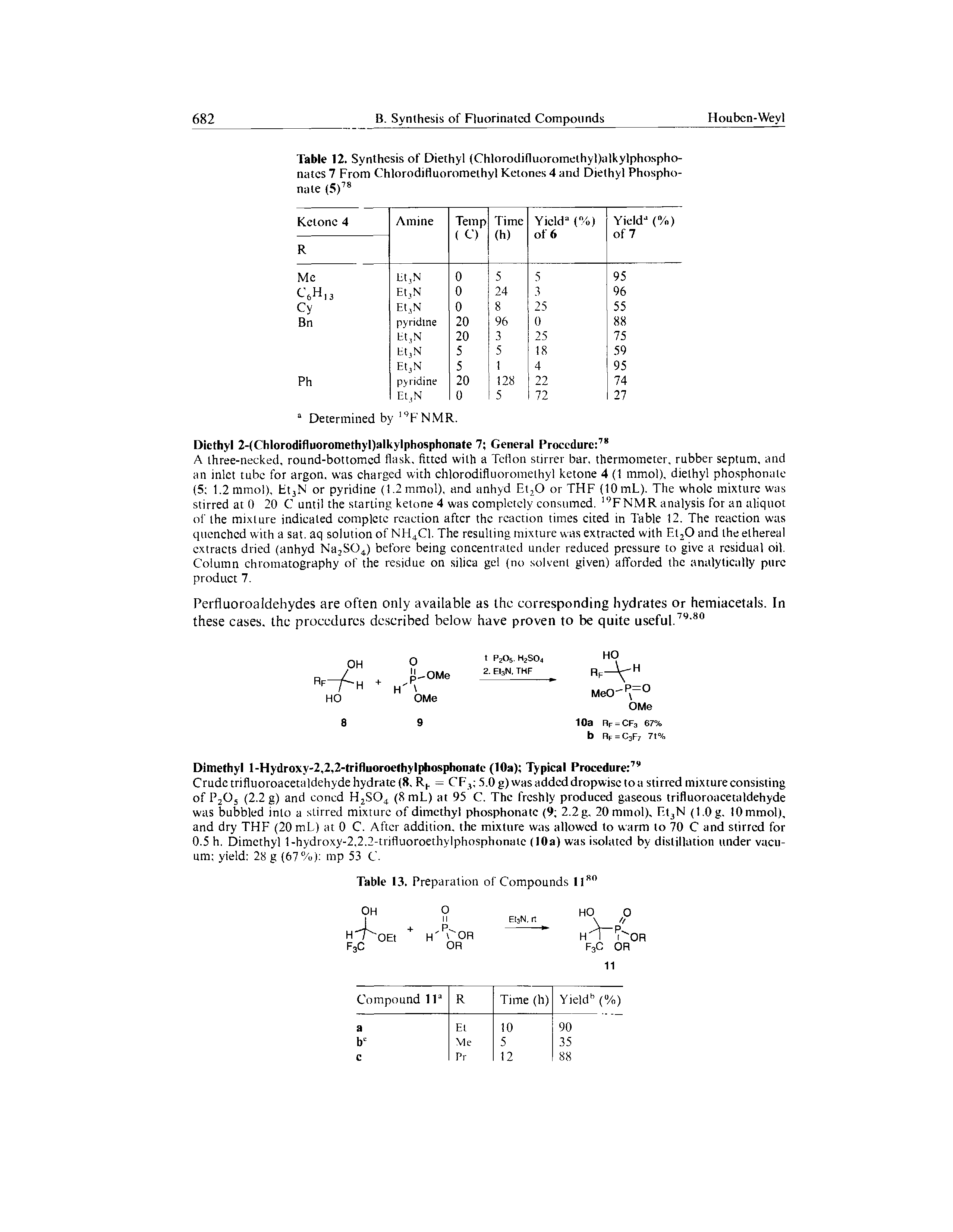Table 12. Synthesis of Diethyl (Chlorodi(luoromethyl)alkylphospho-natcs 7 From Chlorodifluoromethyl Ketones 4 and Diethyl Phospho-nate (5)78...